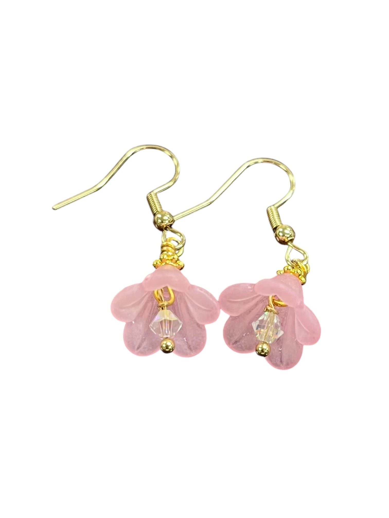 Delicate Lucite Flower Single Dangle Earrings with Austrian Crystal | Handmade | Assorted Colors