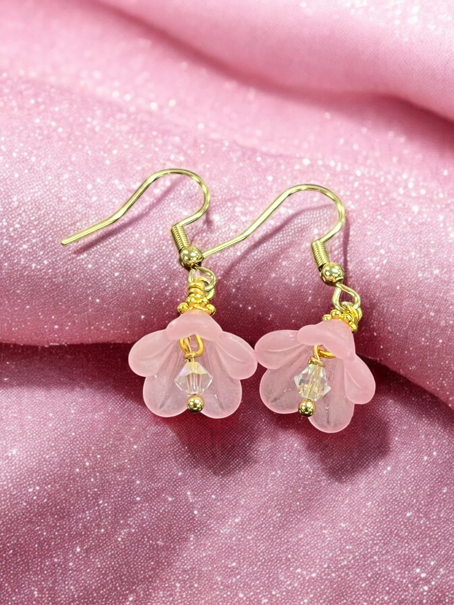 Delicate Lucite Flower Single Dangle Earrings with Austrian Crystal | Handmade | Assorted Colors