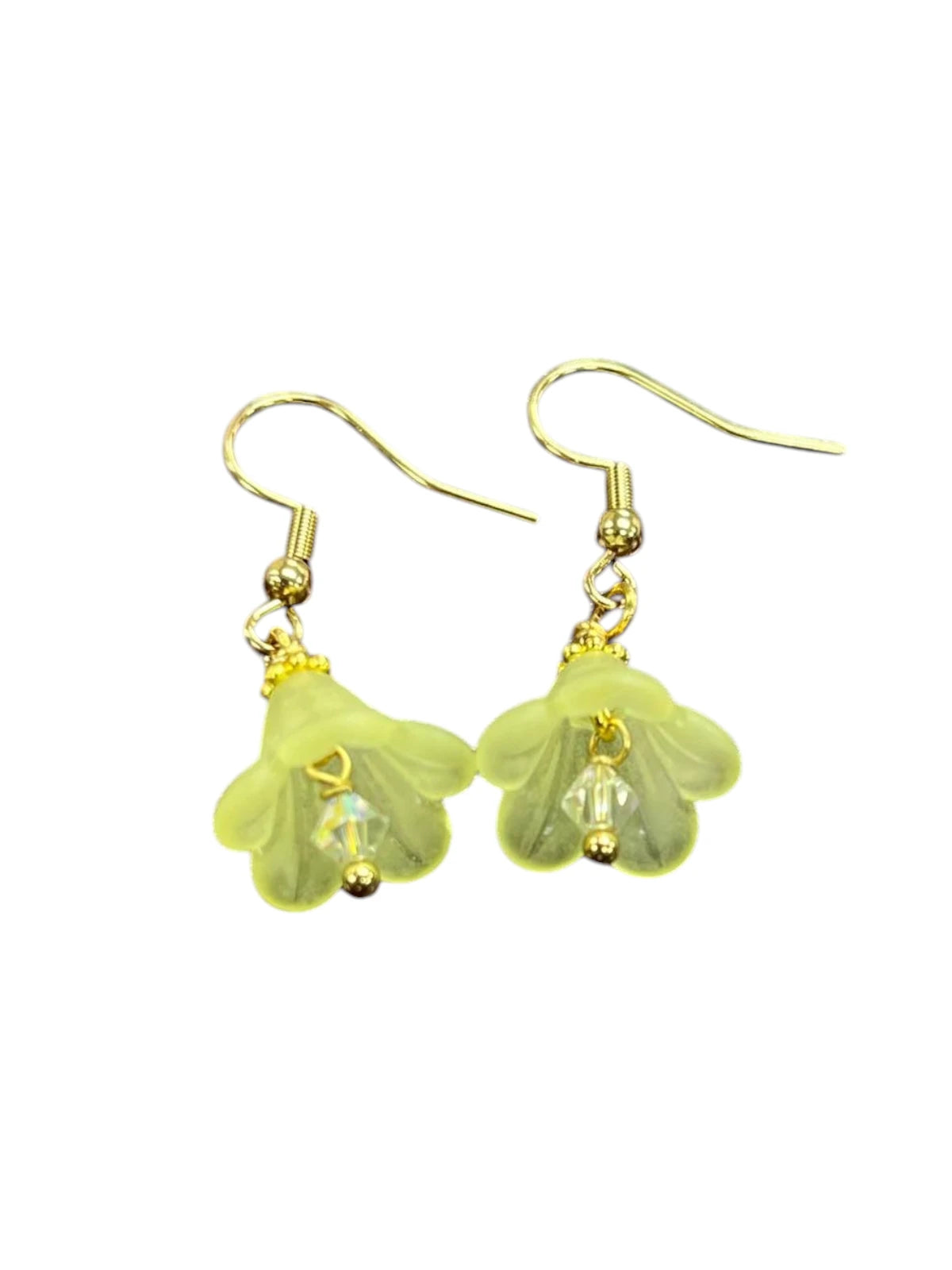 Delicate Lucite Flower Single Dangle Earrings with Austrian Crystal | Handmade | Assorted Colors