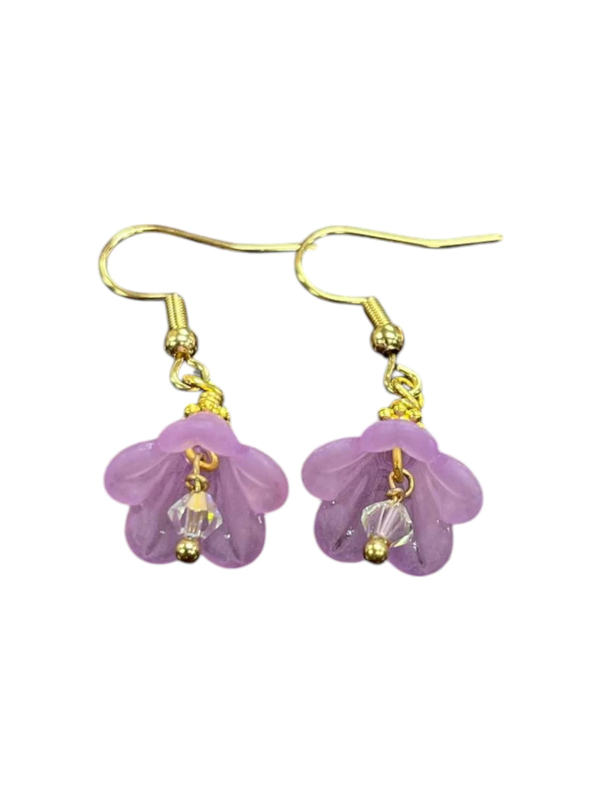 Delicate Lucite Flower Single Dangle Earrings with Austrian Crystal | Handmade | Assorted Colors
