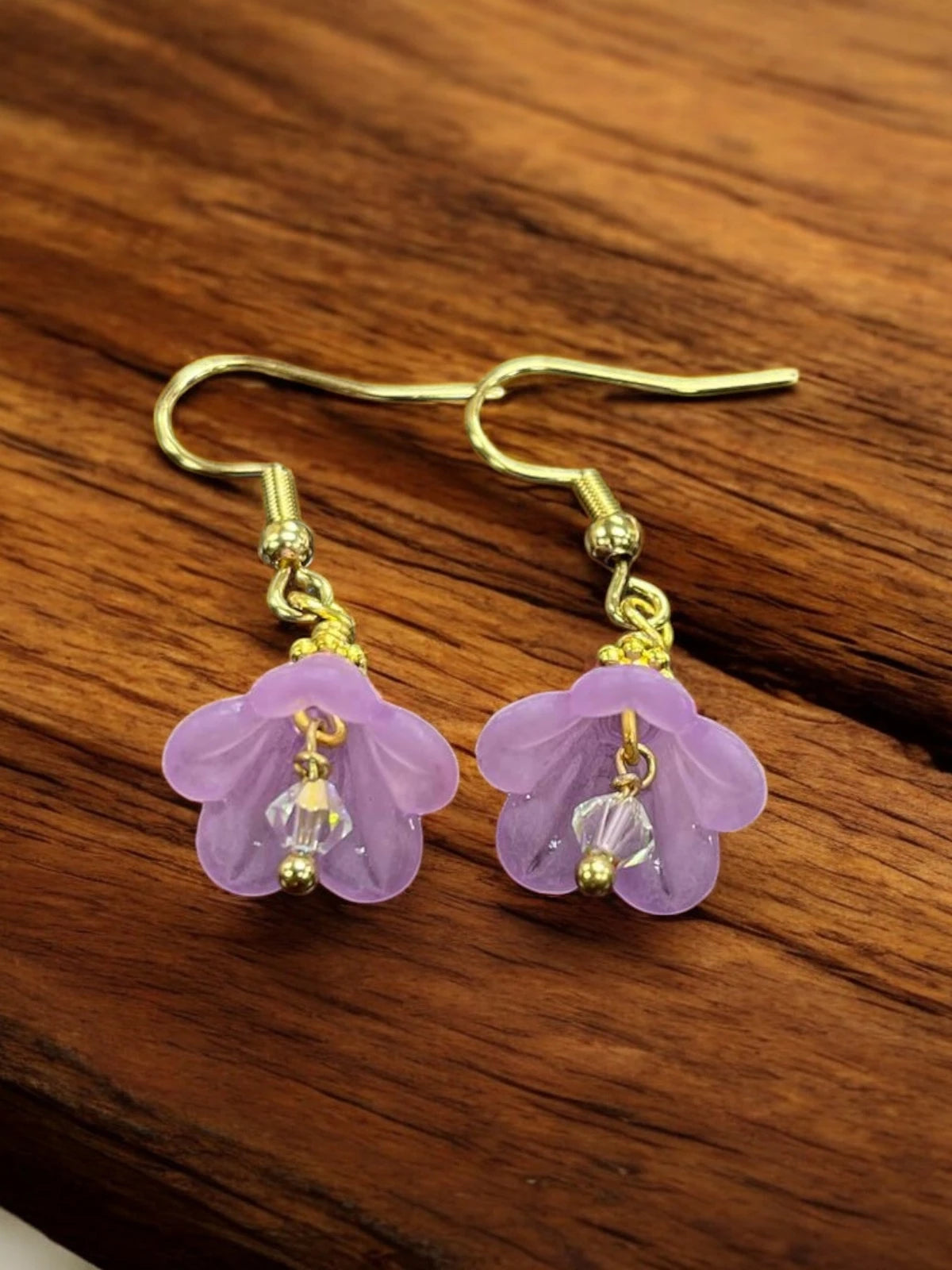 Delicate Lucite Flower Single Dangle Earrings with Austrian Crystal | Handmade | Assorted Colors