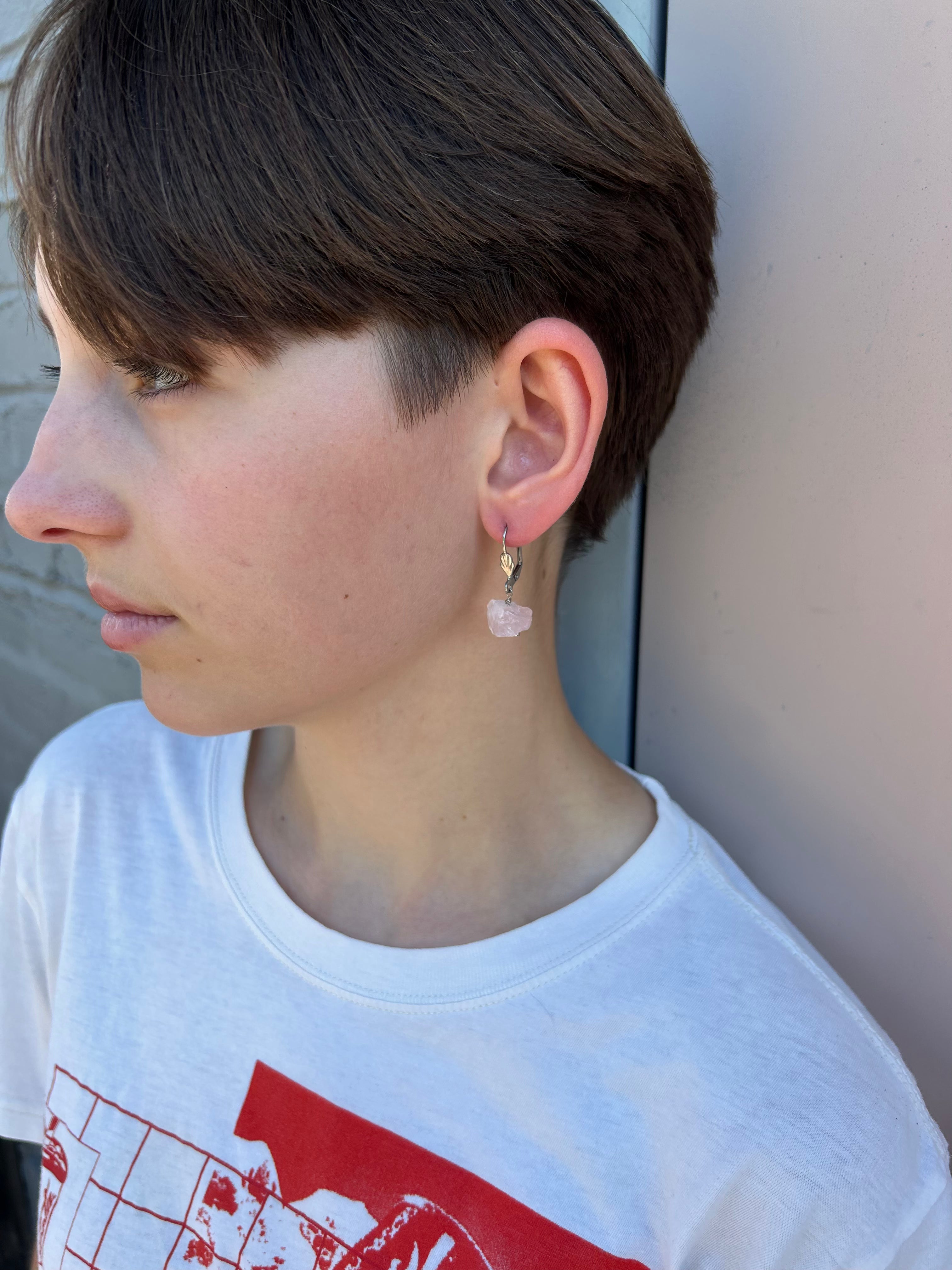 Effortless Style: Rose Quartz, Smoky Quartz, or Dark Garnet Leverback Rock Earrings