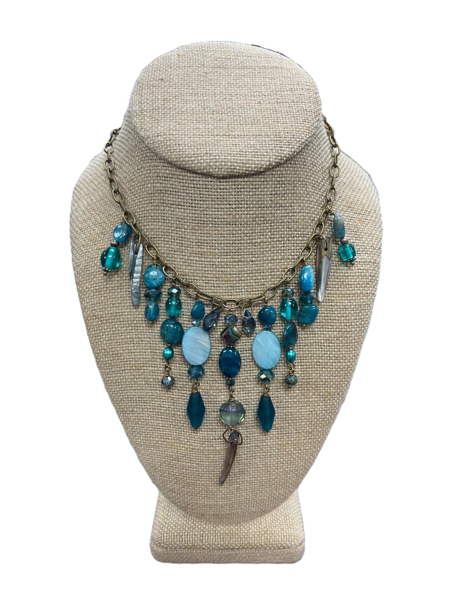 Gemstone Cluster Bib Necklace - Tiger Eye, Turquoise Amazonite, Amethyst, Blue Agate, Apatite, and Sodalite