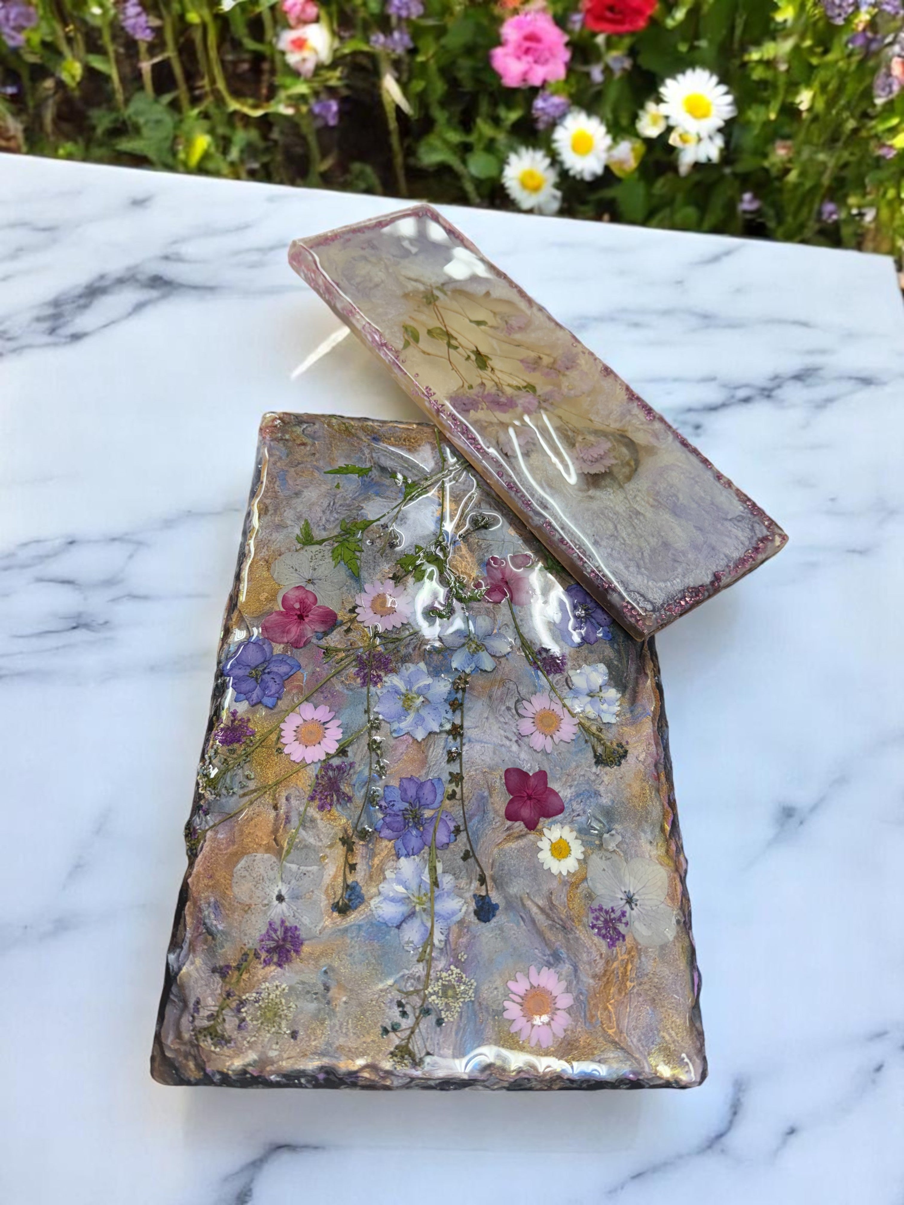 Decorative Floral Resin Slate, Perfect Mother's Day Gift, Handmade with Real Flowers