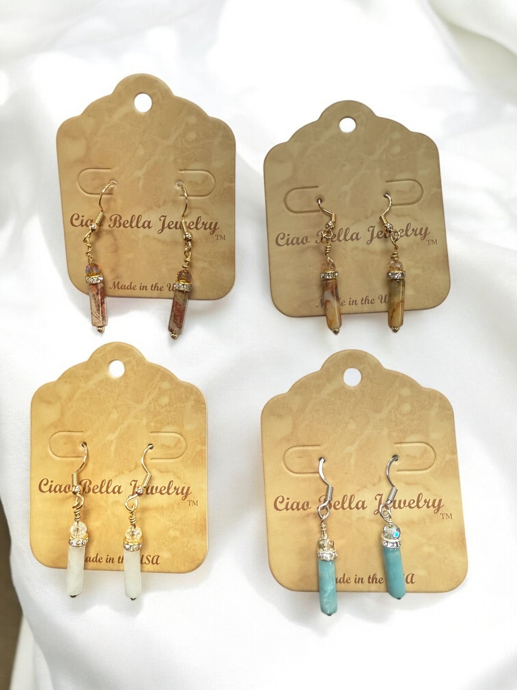 Crystal Accent Gemstone Drop Earrings - Gold & Silver Tone