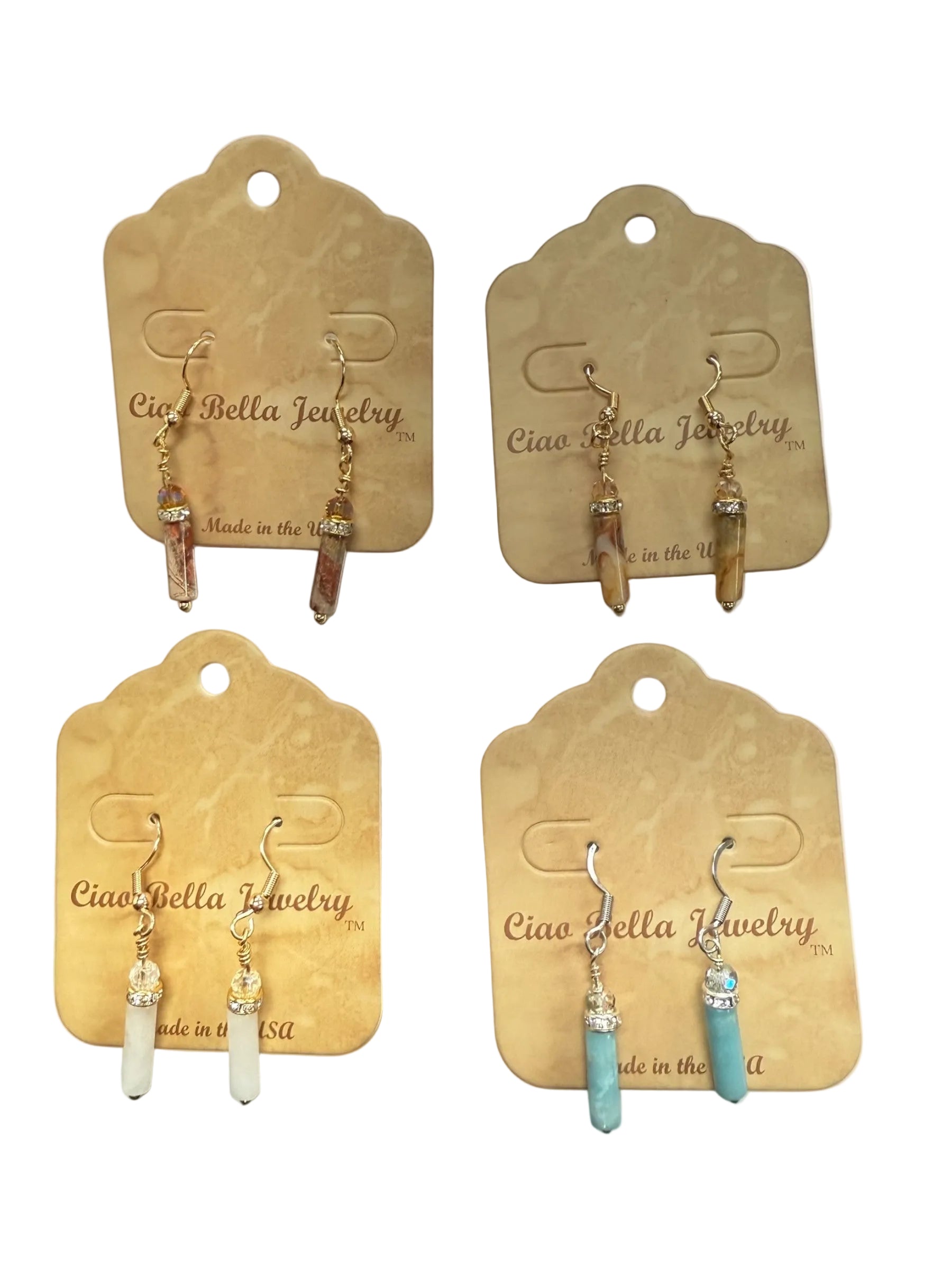 Crystal Accent Gemstone Drop Earrings - Gold & Silver Tone