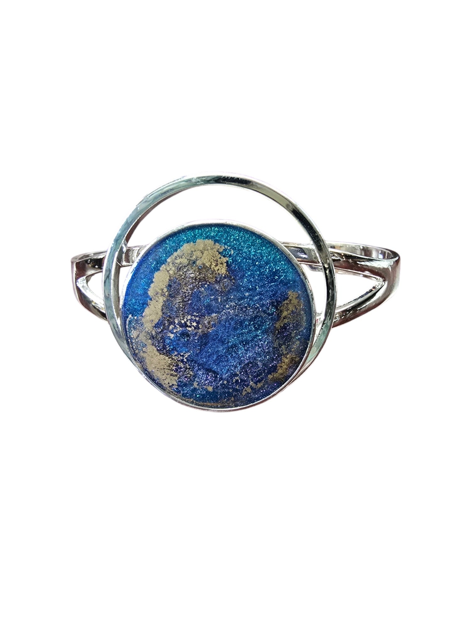 Sterling Plated Cuff Bracelets with Earth and Marble Resin Art | Unique Handmade Jewelry