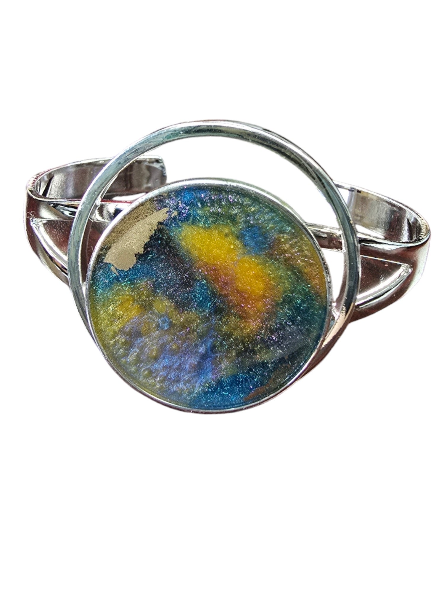 Sterling Plated Cuff Bracelets with Earth and Marble Resin Art | Unique Handmade Jewelry