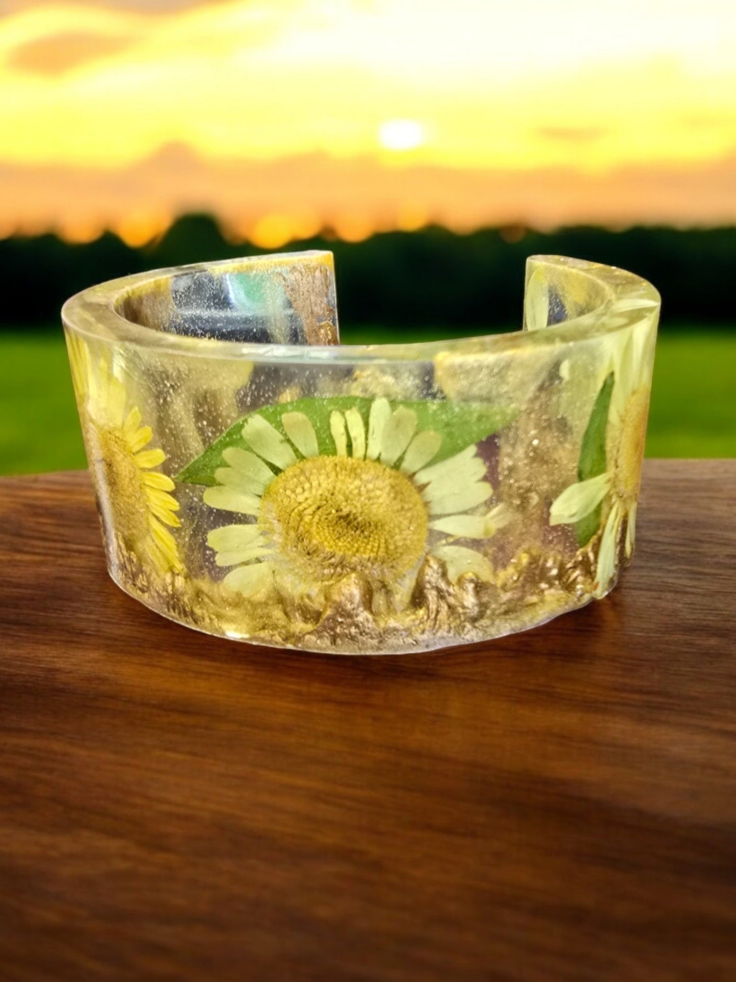 Handmade Resin Flower Cuff Bracelet | Unique Nature Jewelry | Two Color Options