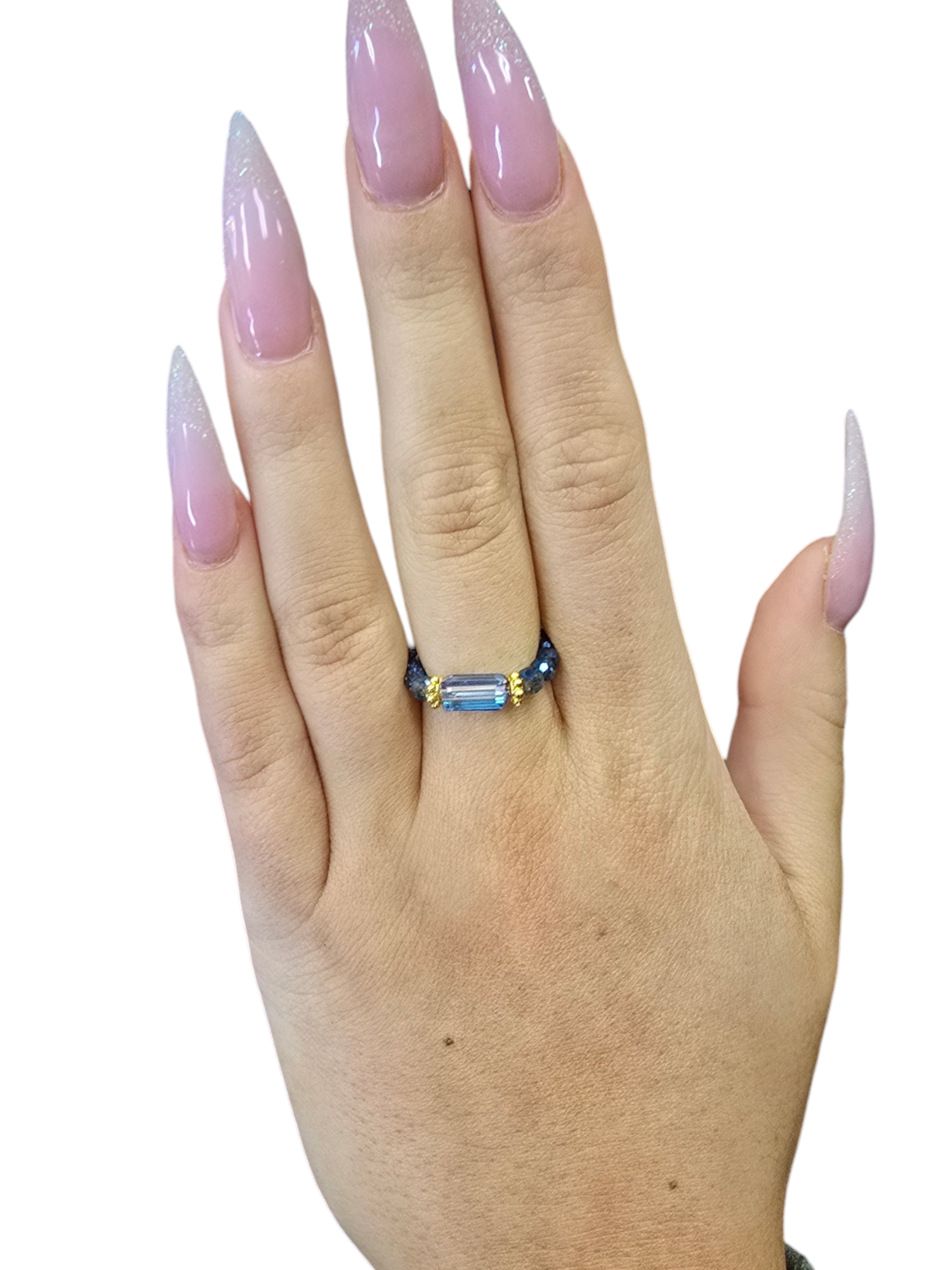 Blue Crystalline Gemstone Ring | Beaded Ring | Unique Jewelry
