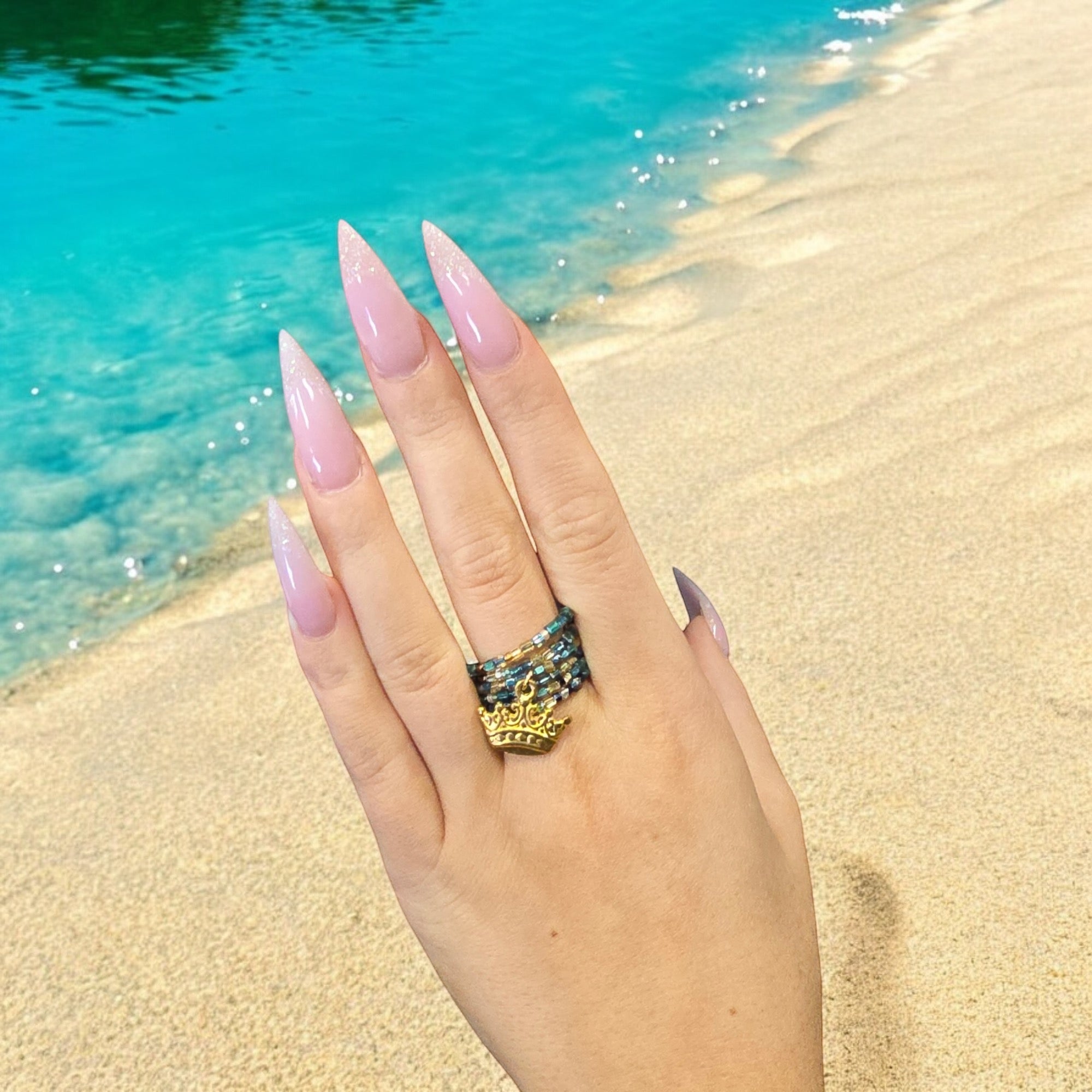 Golden Crown Charm Ring | Beaded Ring | Regal Jewelry