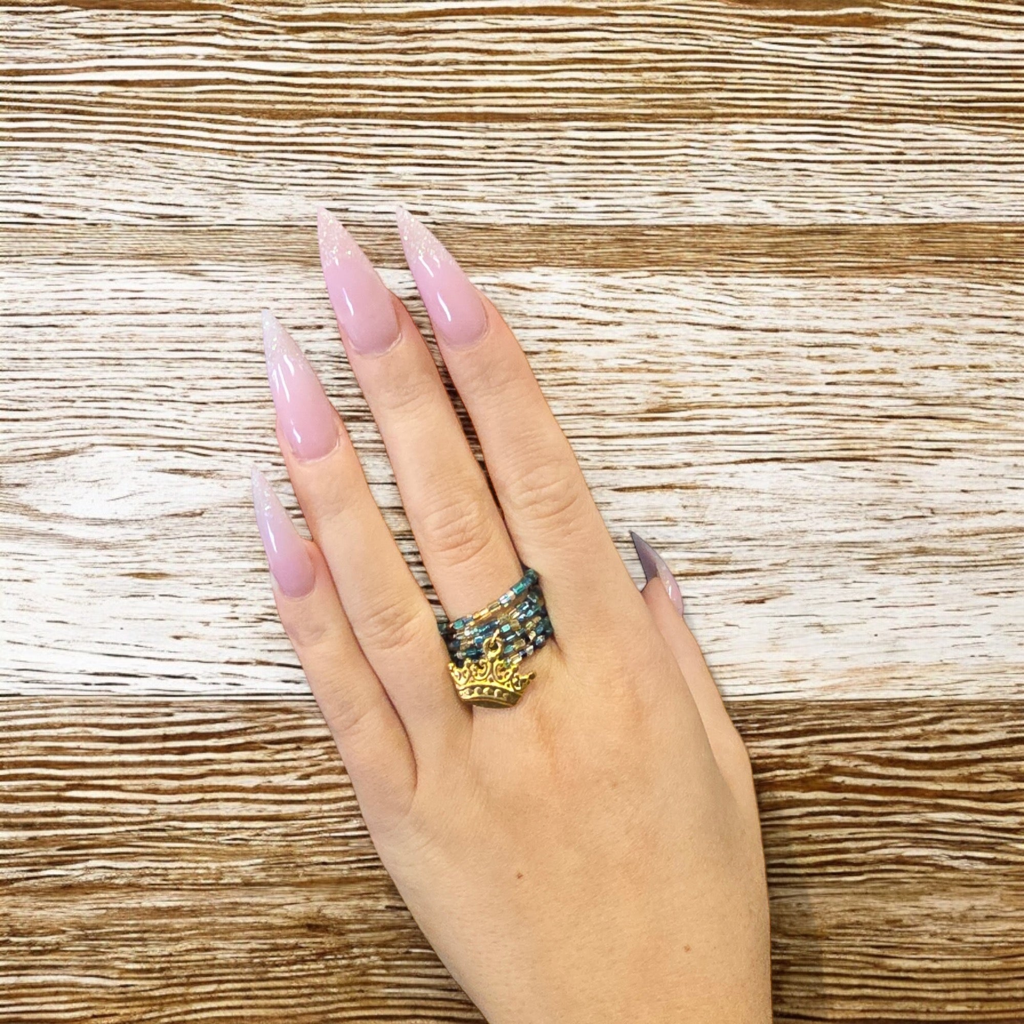 Golden Crown Charm Ring | Beaded Ring | Regal Jewelry