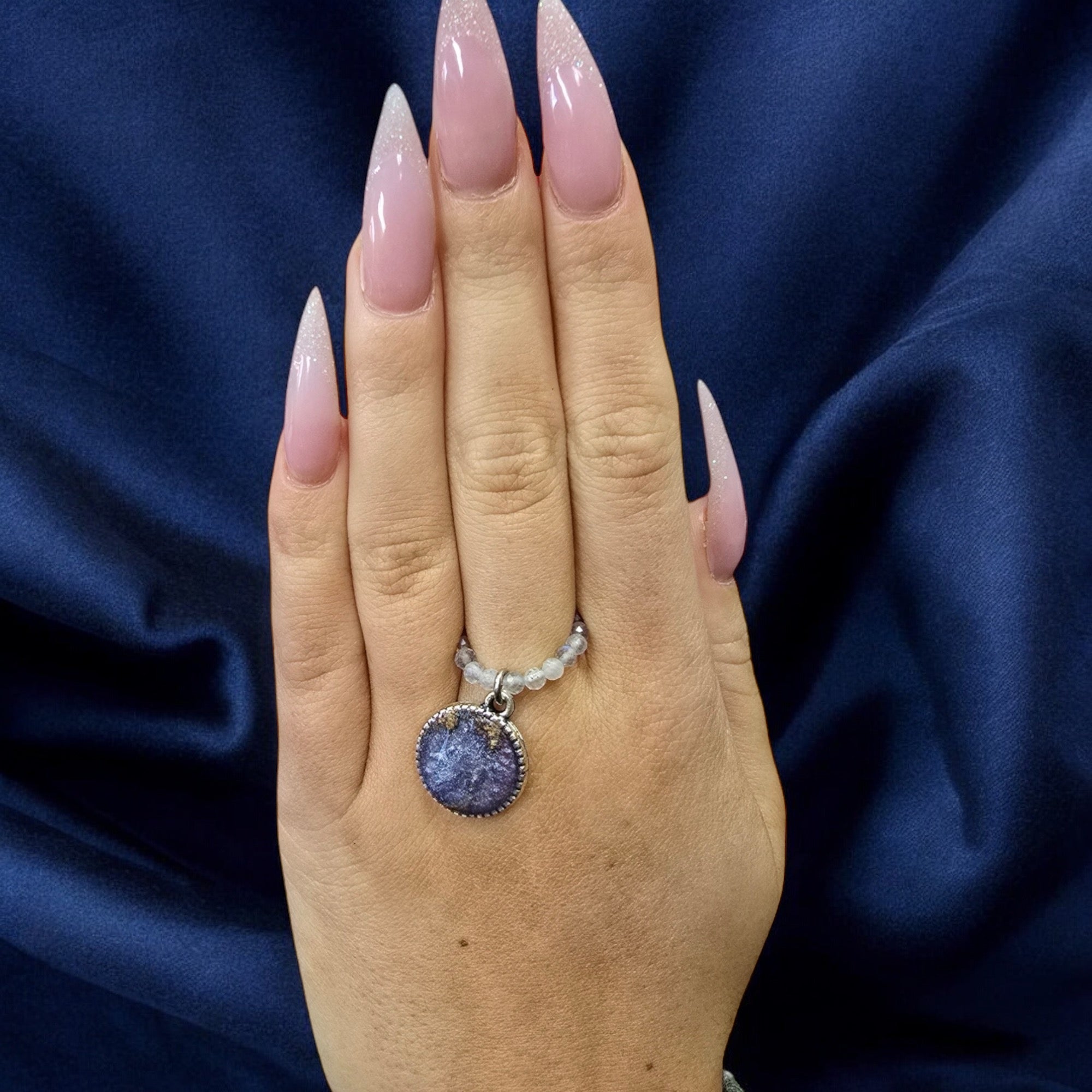 Resin Charm Stretch Ring | Unique Beaded Ring | Handmade Jewelry