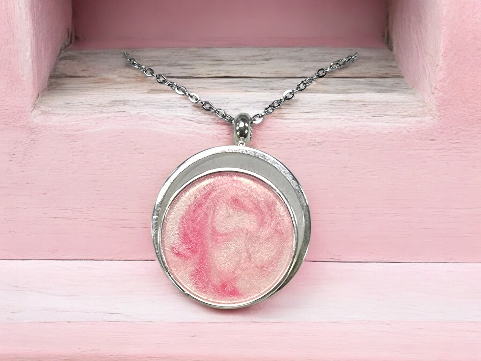 Shades of Pink Resin Charm Necklace | Sterling Silver Plated | Unique Jewelry