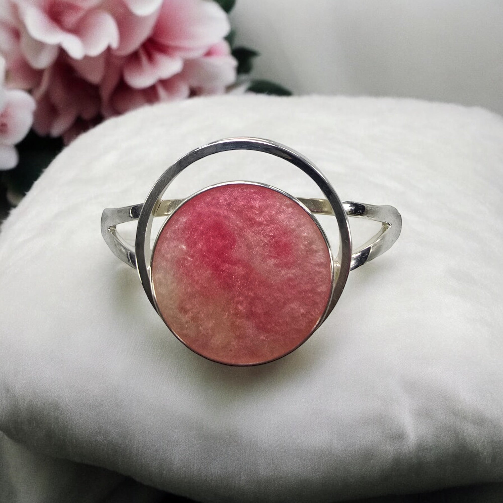 Shades of Pink and White Resin Cuff Bracelet | Unique Handmade Jewelry