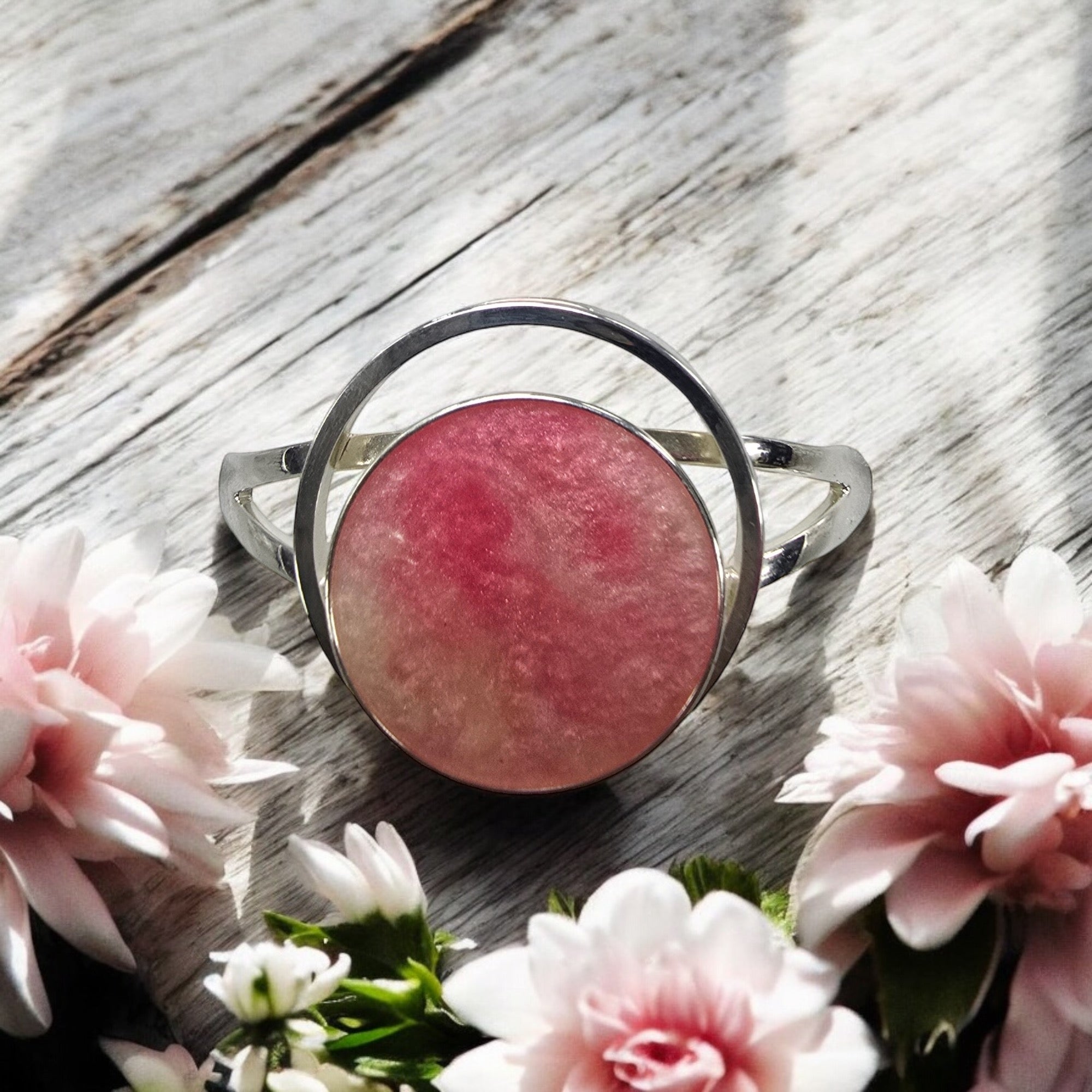 Shades of Pink and White Resin Cuff Bracelet | Unique Handmade Jewelry