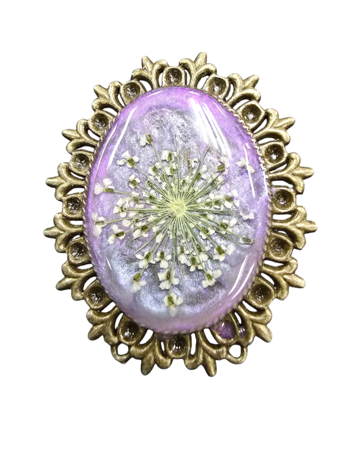 Pressed Flower Gold-Plated Brooch | Unique Floral Accessory | Handmade