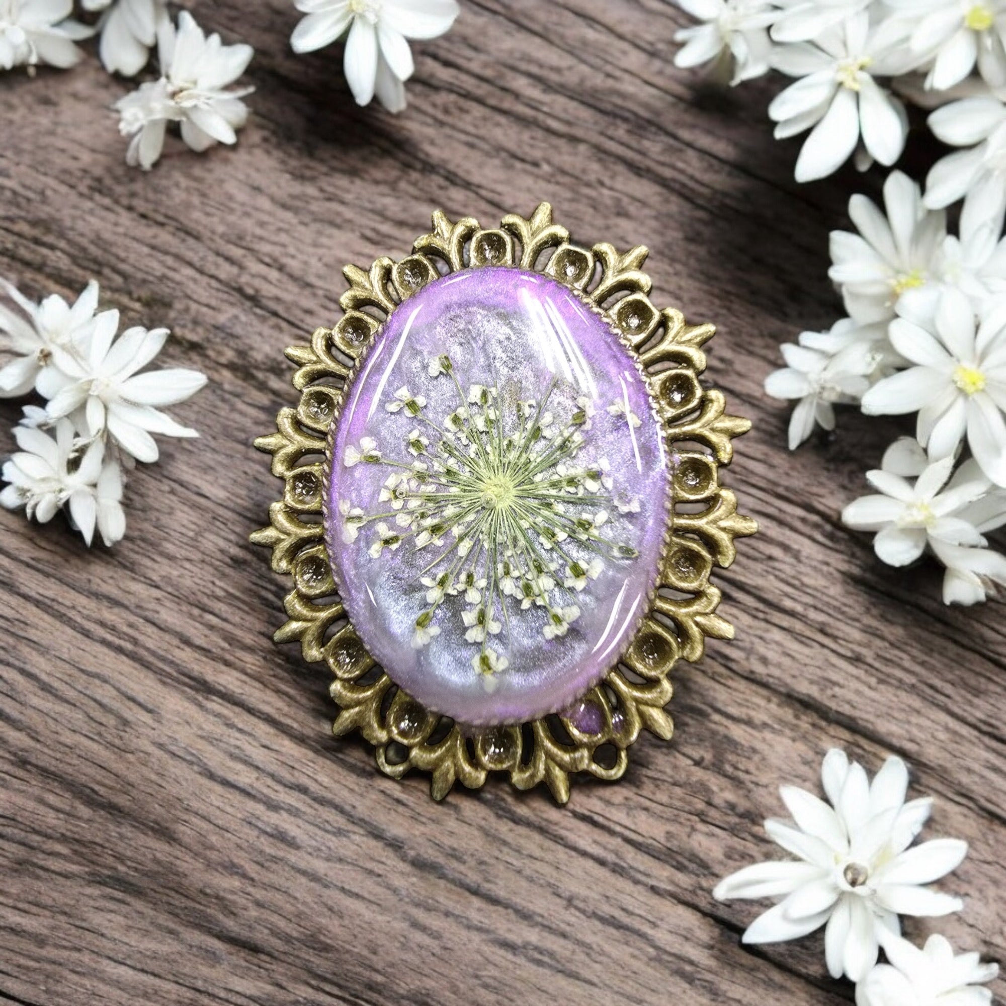 Pressed Flower Gold-Plated Brooch | Unique Floral Accessory | Handmade