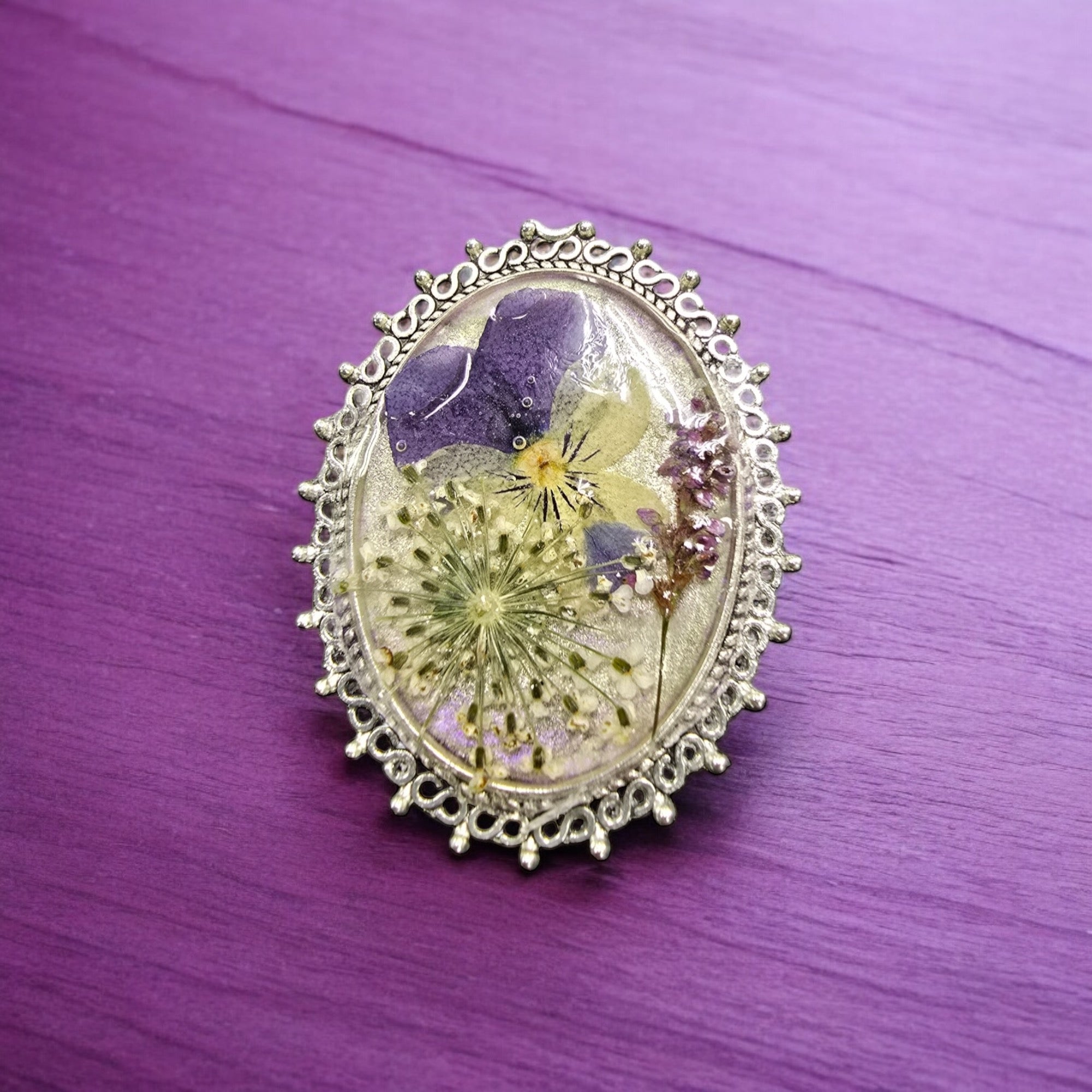 Pressed Flower Gold-Plated Brooch | Unique Floral Accessory | Handmade