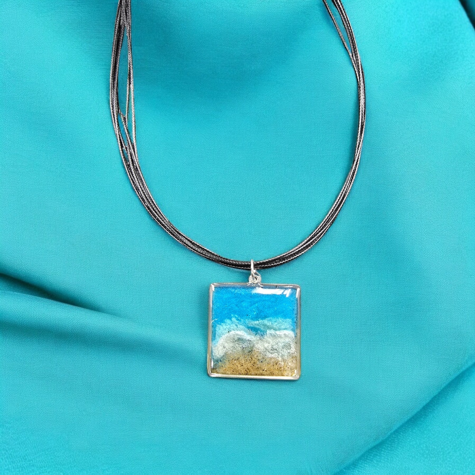 Square Beach Ocean Waves Sand Pendant | Unique Beach Jewelry | Handmade