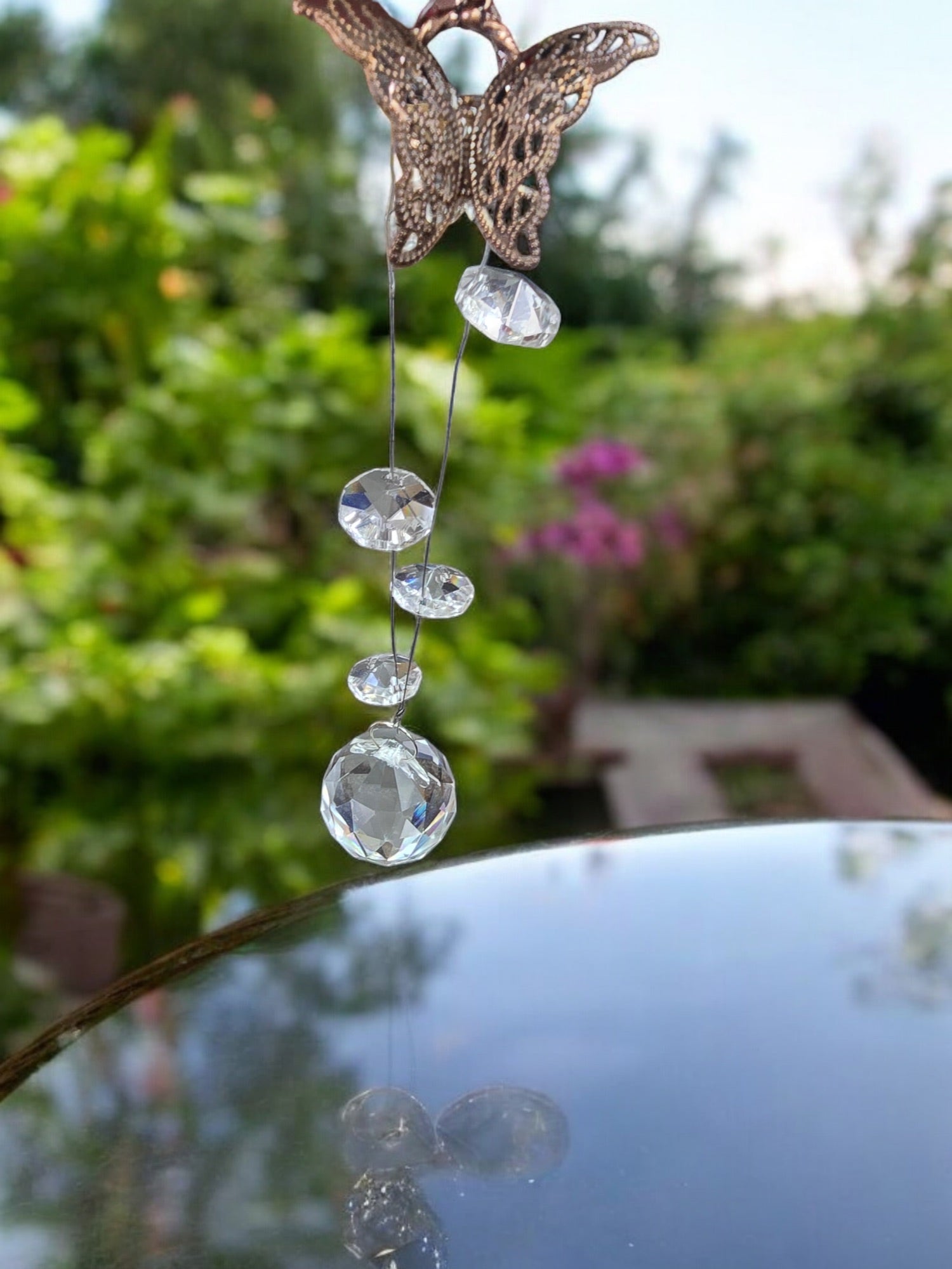 Gold Butterfly Car Pendant with Crystals | Unique Car Accessory | Handmade