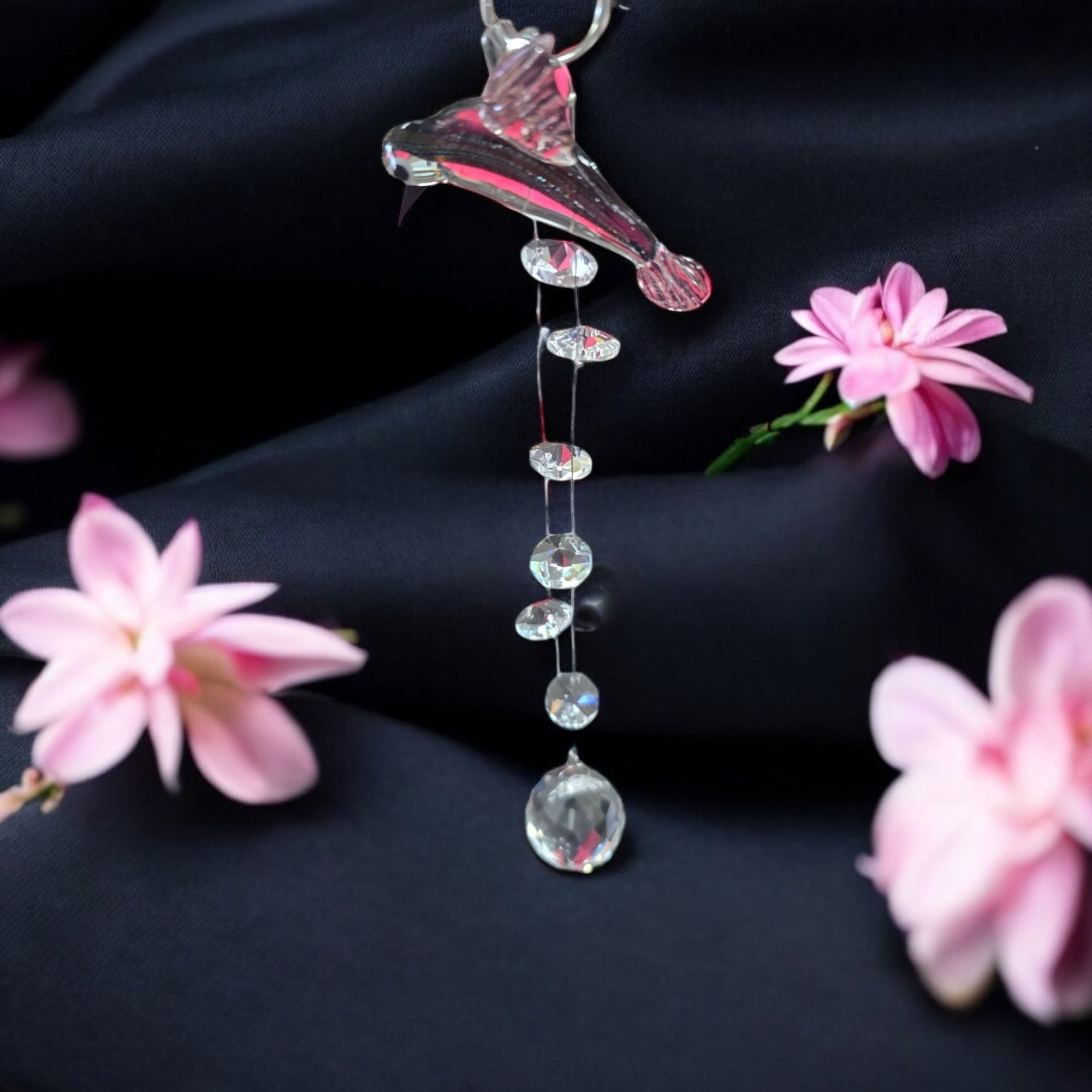 Glass Hummingbird Car Pendant with Crystals | Unique Car Accessory | Handmade