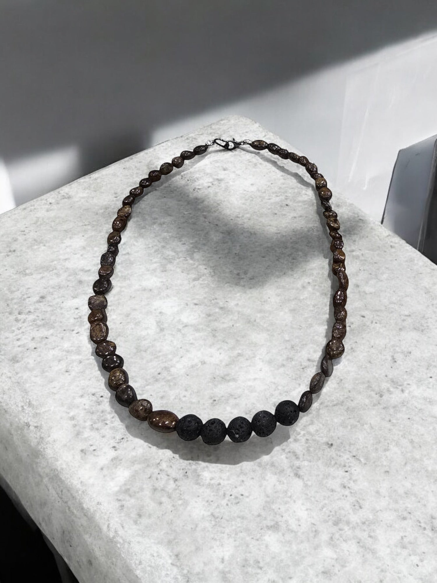 Bronzite and Lava Stone Modern Man Necklace | Unique Handmade Jewelry