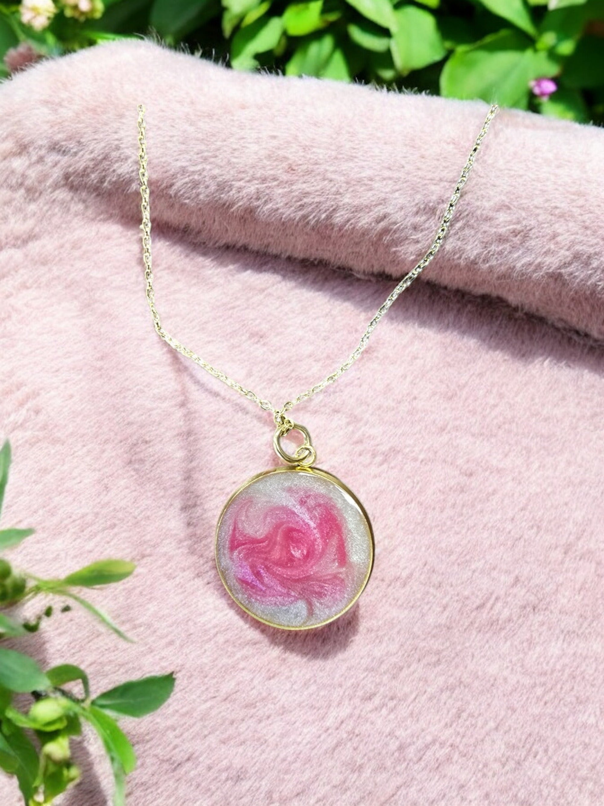 Gold-Plated Resin Pendant Necklace | Unique Handmade Jewelry