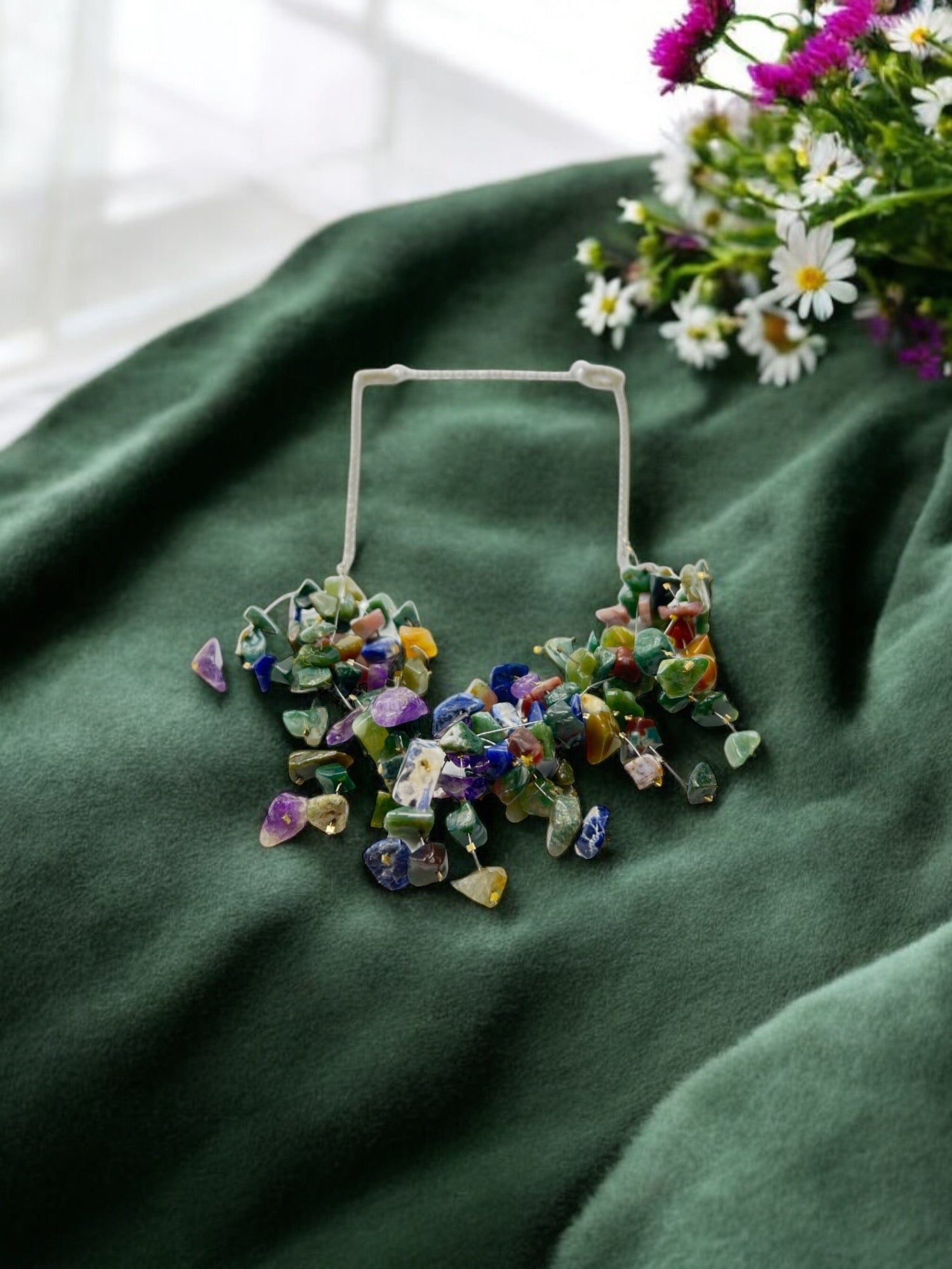 Multicolored Gemstone Starburst Spray Necklace | Unique Handmade Jewelry