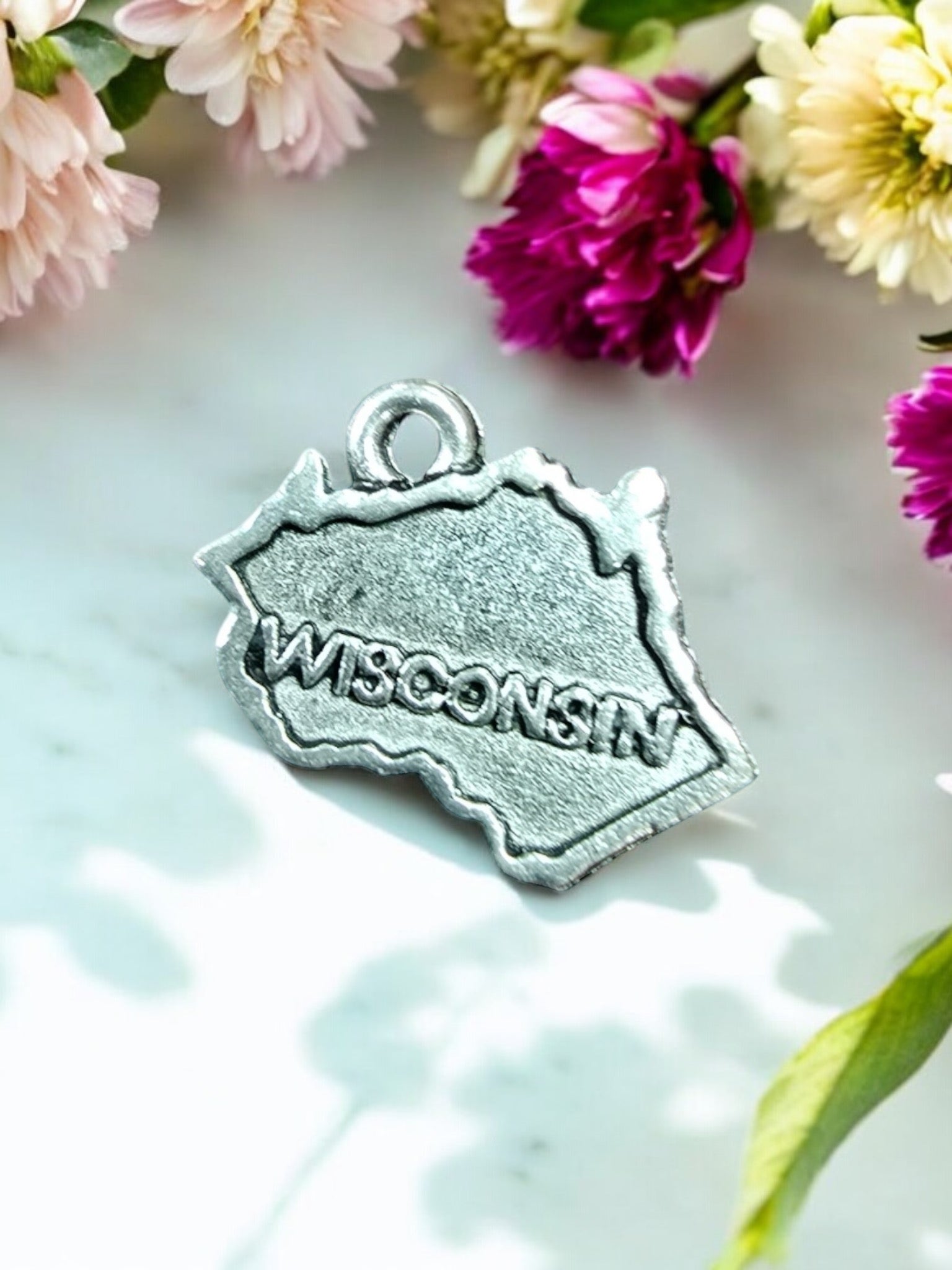 Wisconsin State Pewter Charm | Travel Jewelry Accessory