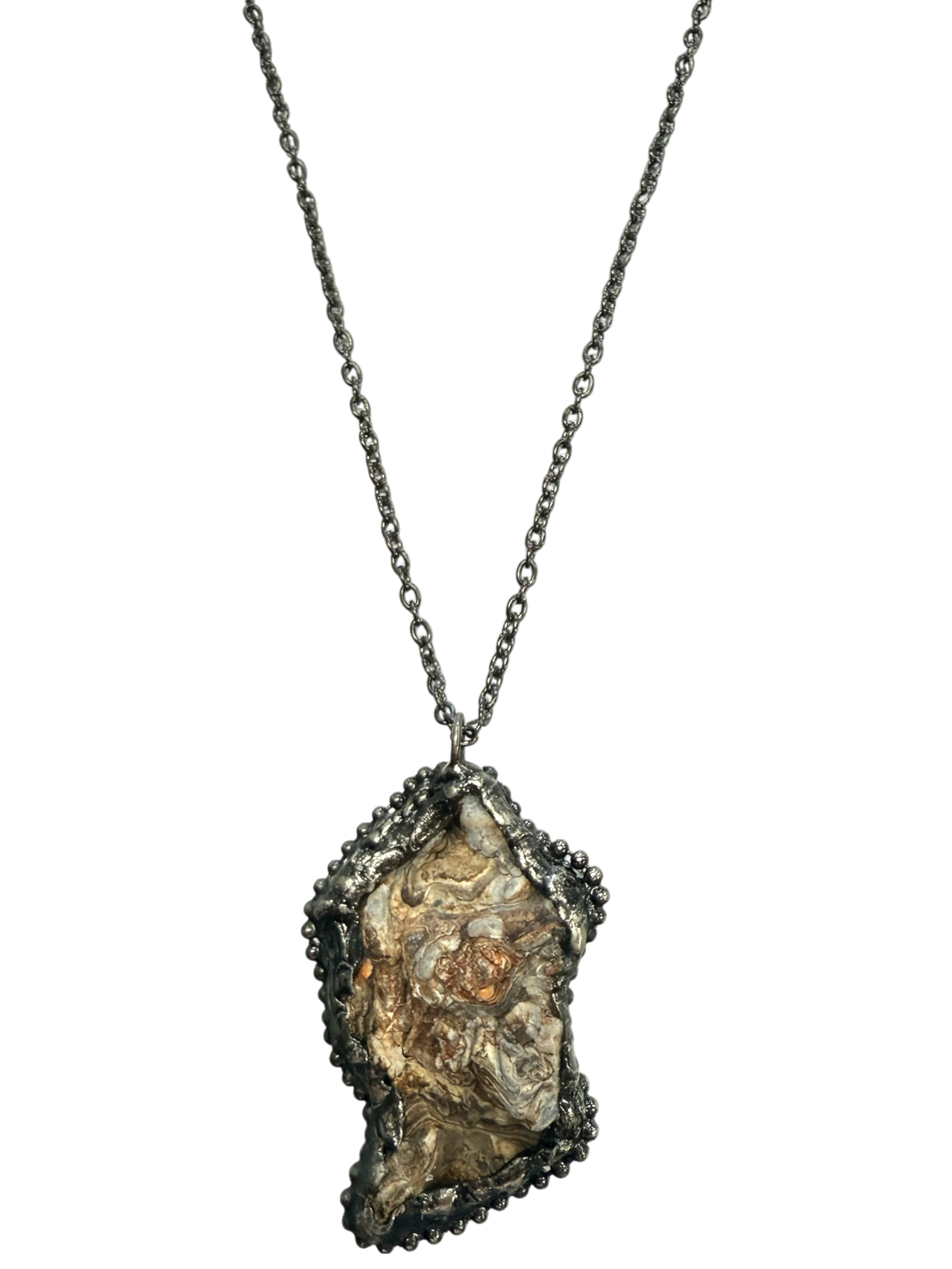 Michelle Marie's Long Layer Wrap Gunmetal Chain and  Agate Geode Pendant Necklace