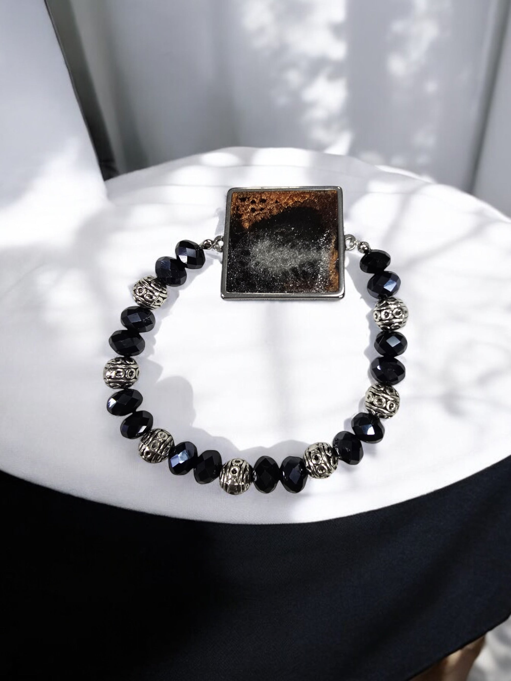 Bohemian Crystal and Resin Stretch Bracelet | Unique Handmade Jewelry