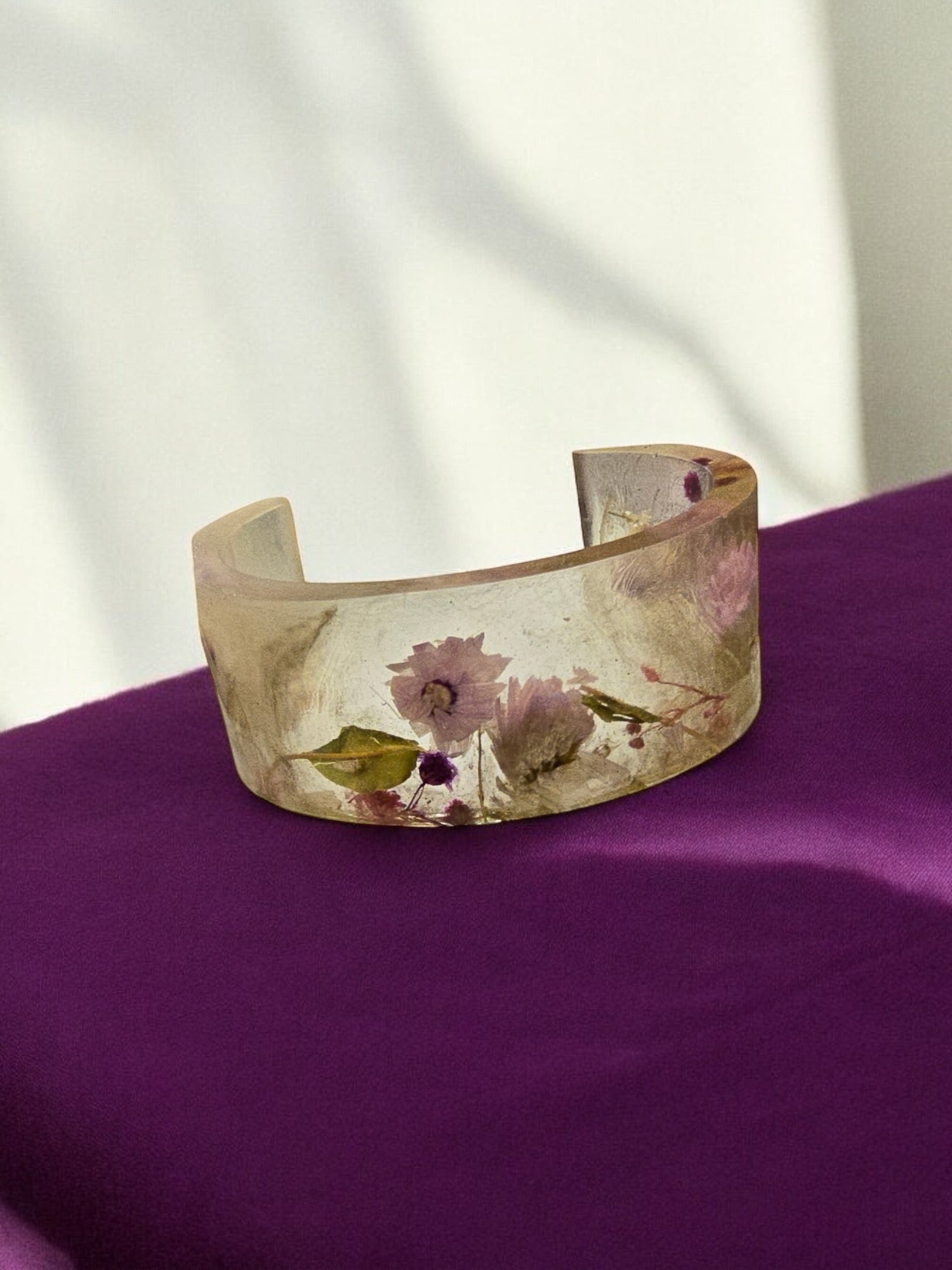Colorful Handmade Pressed Flower Resin Cuff Bracelet | Unique Handmade Jewelry
