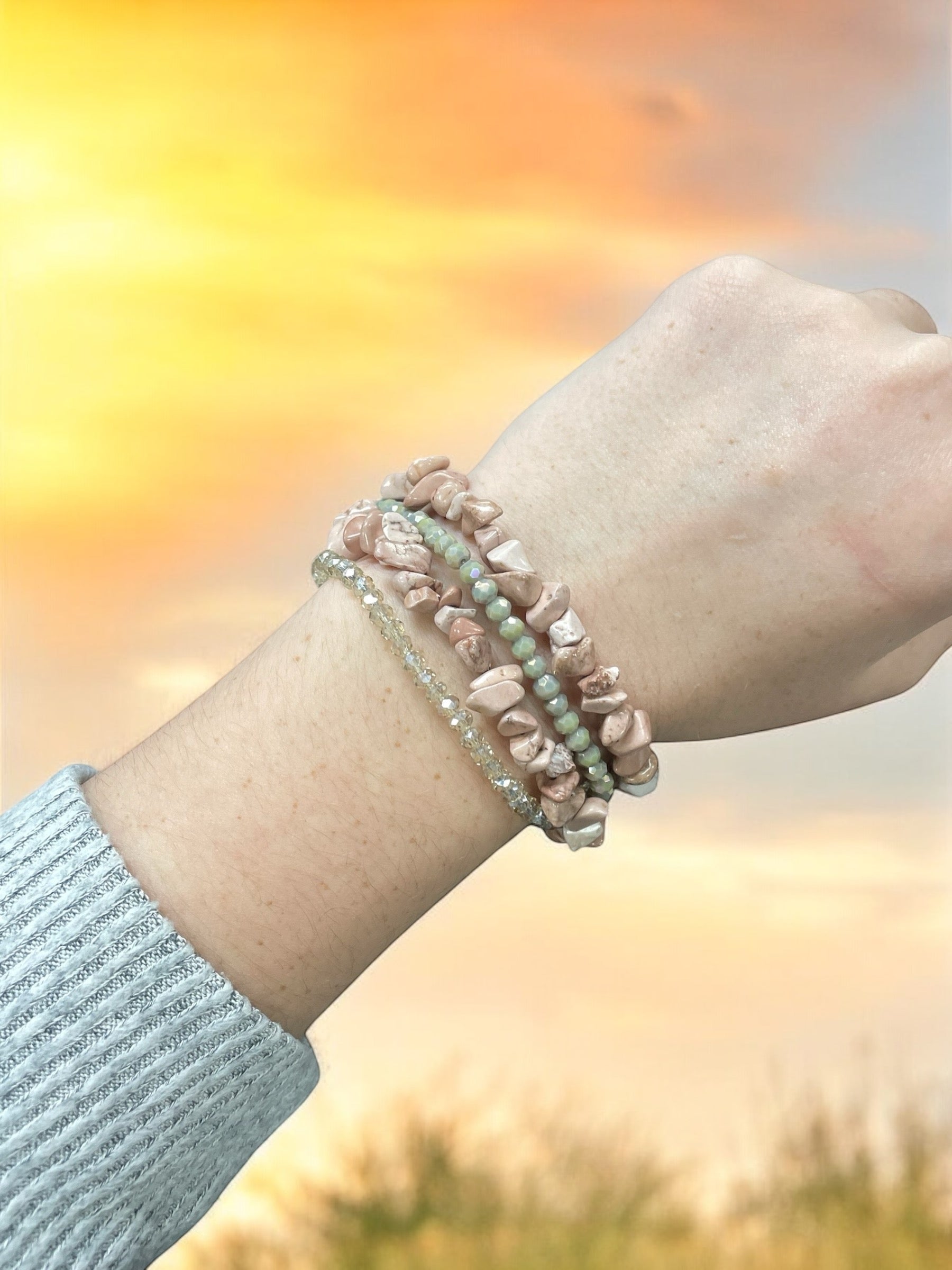 Multi-Strand Gemstone Bracelet | Aquamarine, Rhodonite, and Yellow Quartz