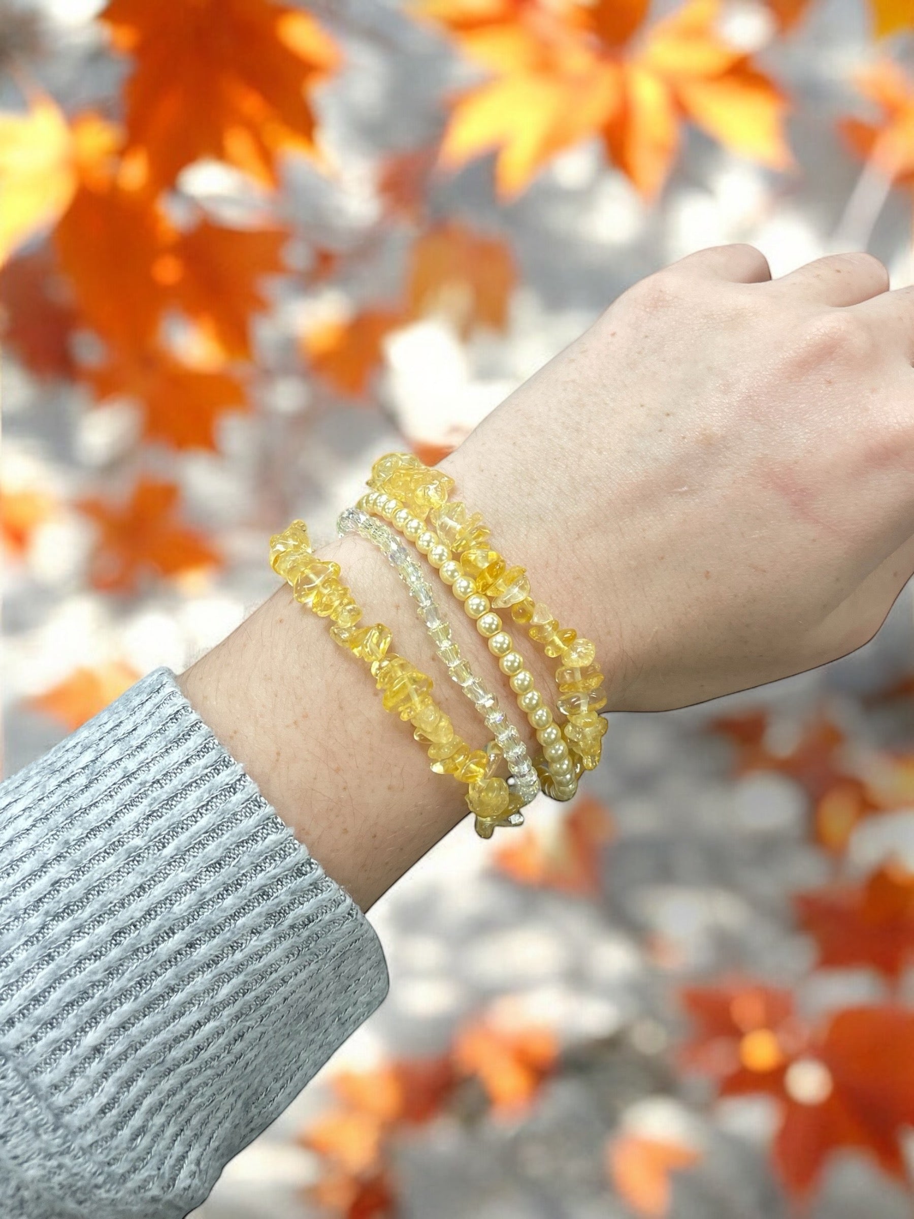 Multi-Strand Gemstone Bracelet | Aquamarine, Rhodonite, and Yellow Quartz