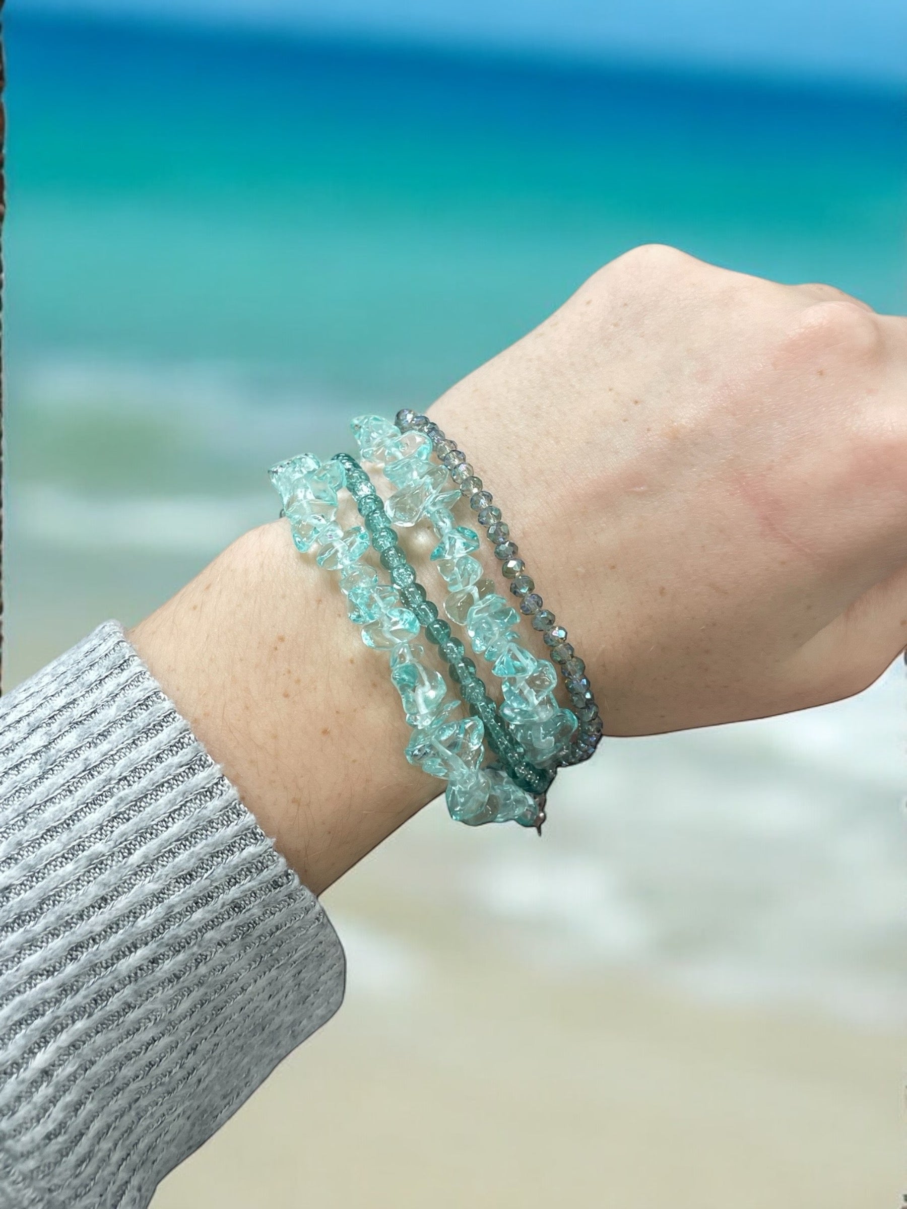 Multi-Strand Gemstone Bracelet | Aquamarine, Rhodonite, and Yellow Quartz