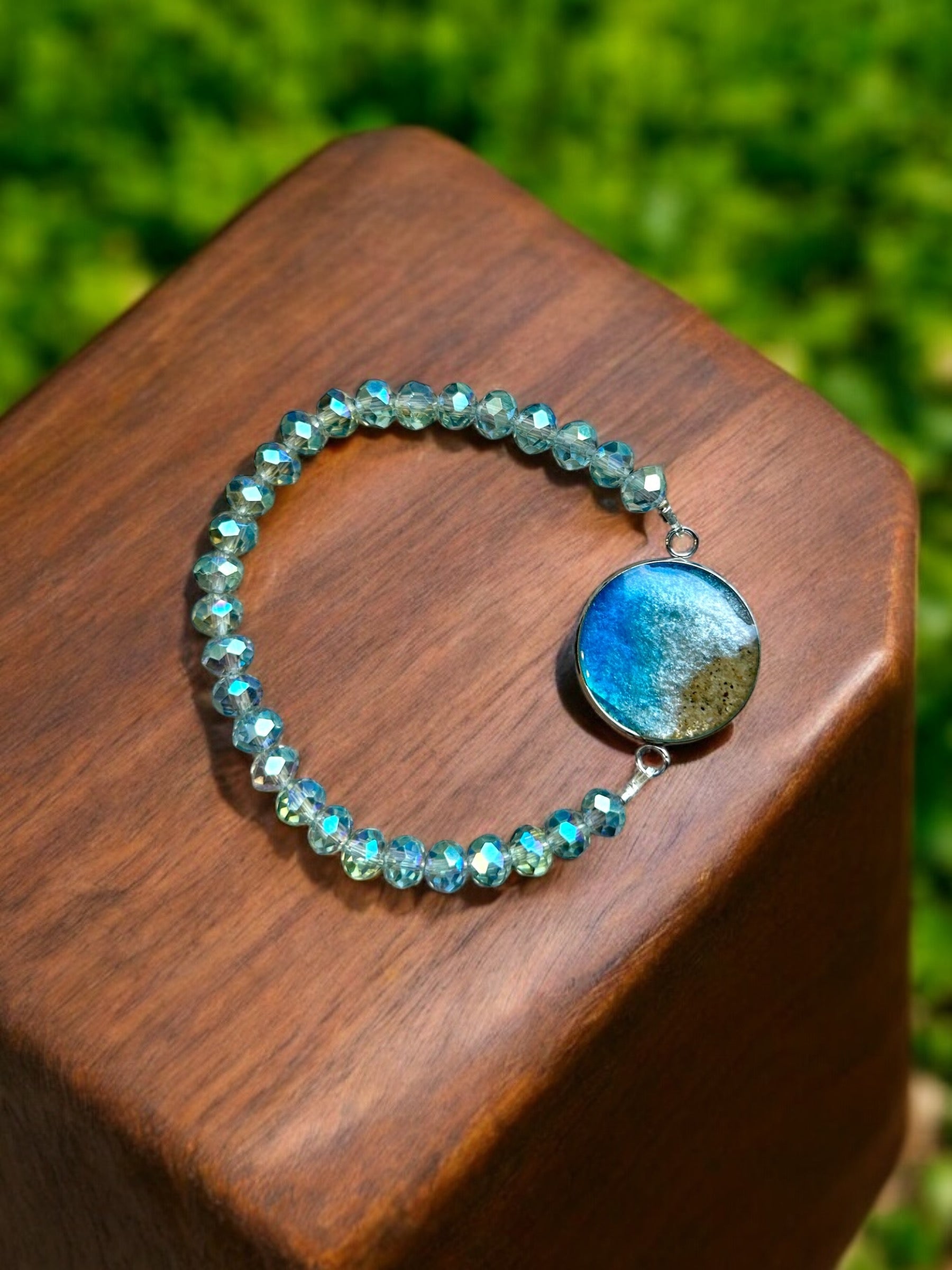 Turquoise Beach Resin Stretch Bracelet | Handmade, Unique, and Stylish