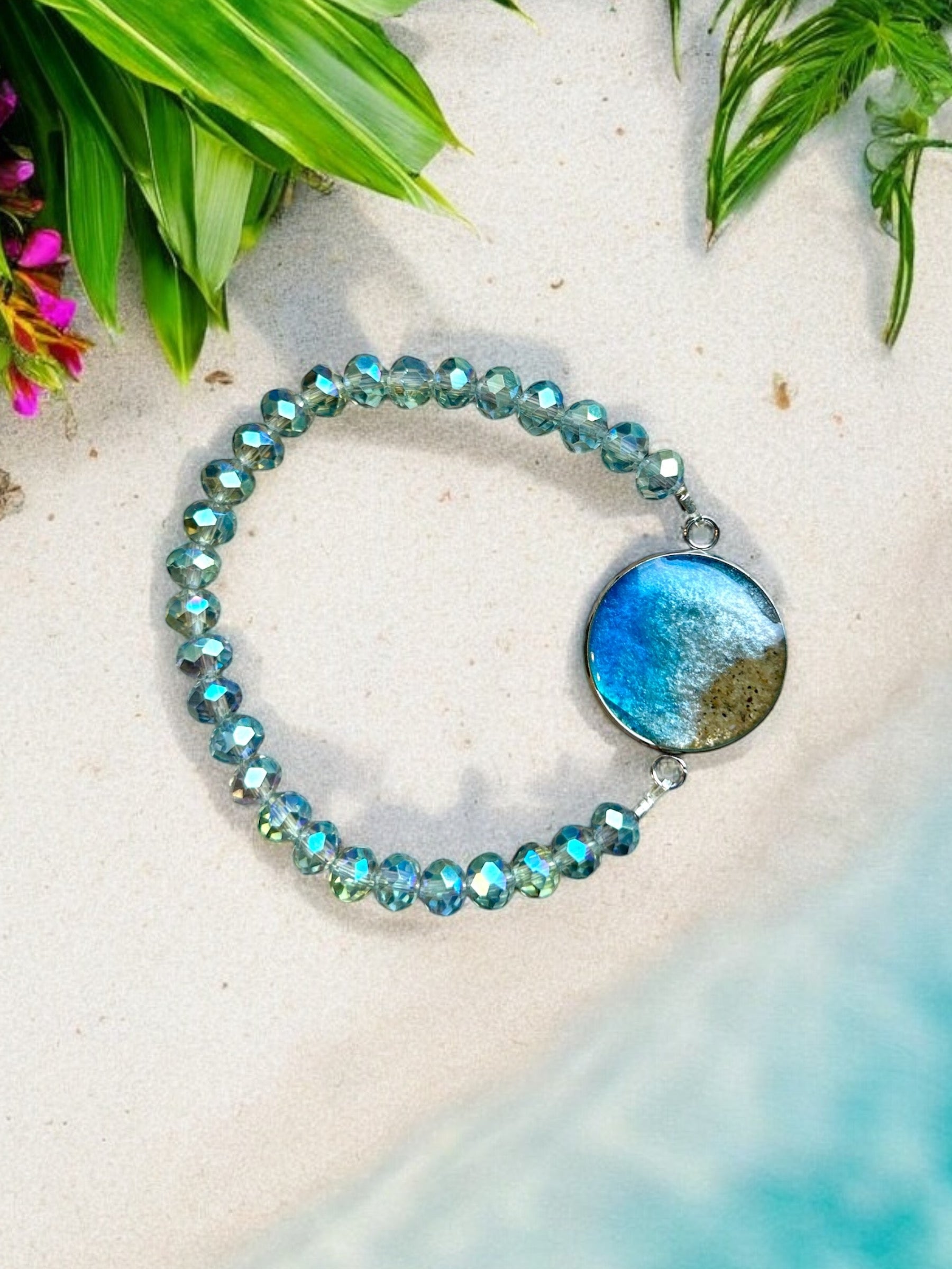 Turquoise Beach Resin Stretch Bracelet | Handmade, Unique, and Stylish