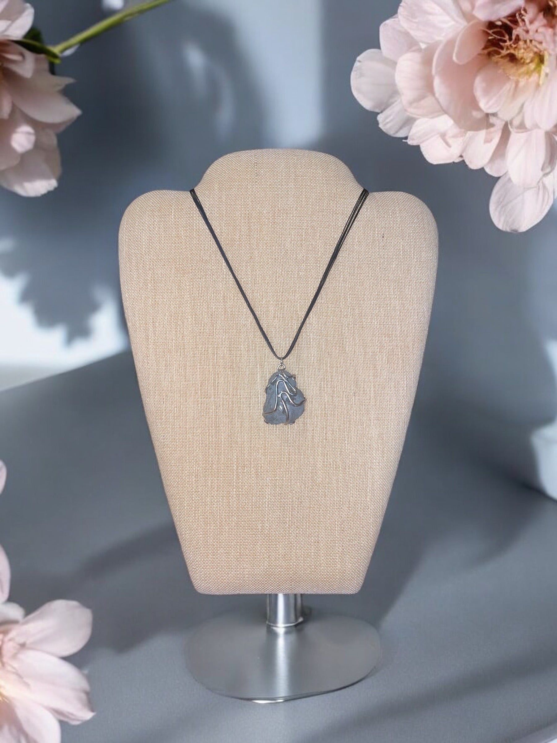Silver Agate Druzy on Black Cord | A Sleek and Modern Piece