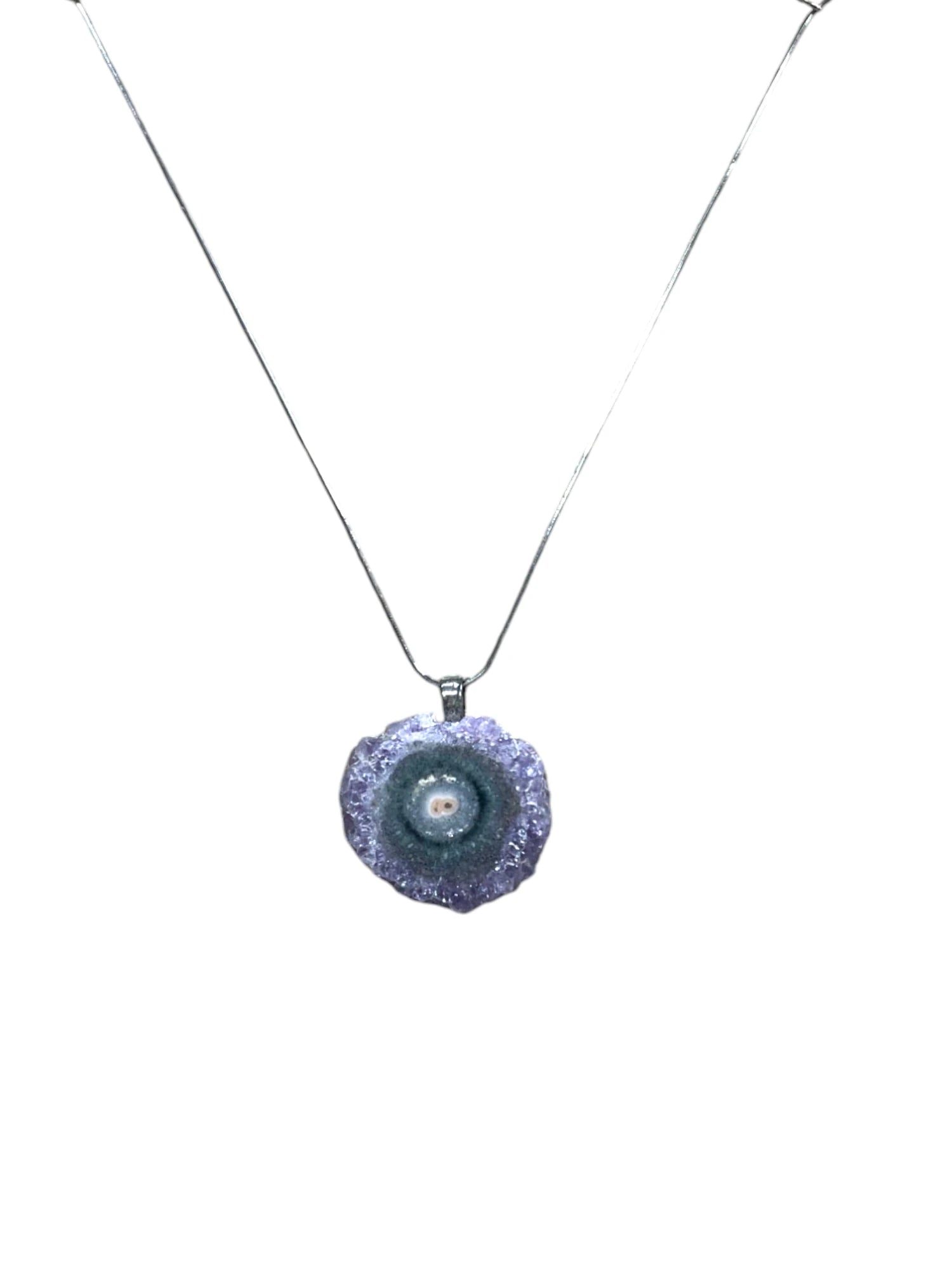 Amethyst Geode Slice Pendant Necklace - Sterling Silver