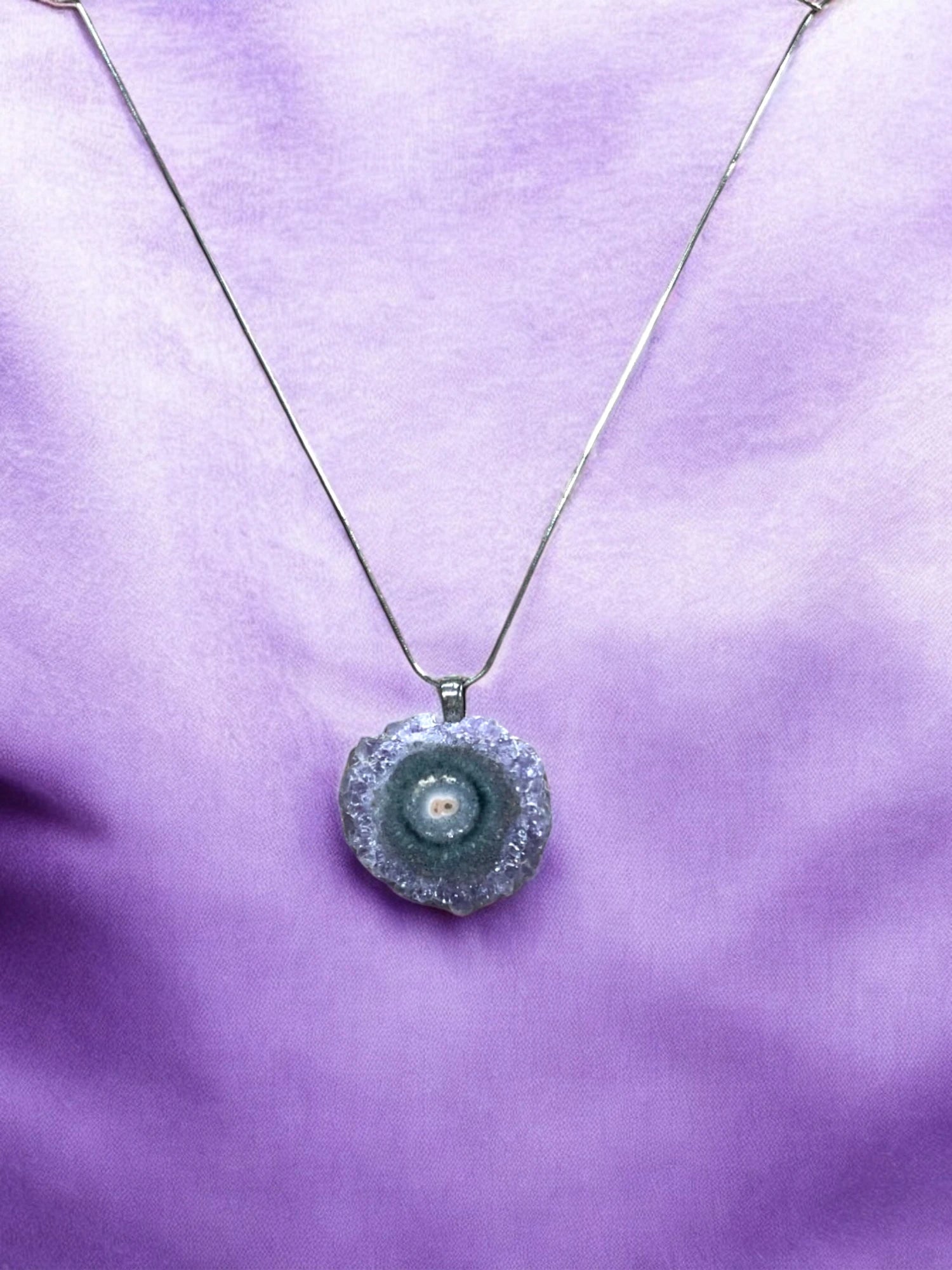 Amethyst Geode Slice Pendant Necklace - Sterling Silver