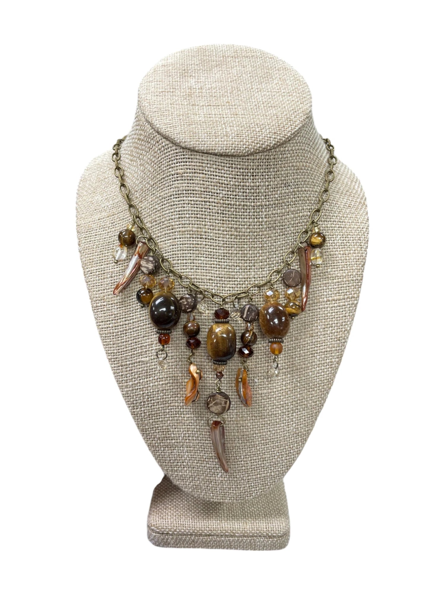 Gemstone Cluster Bib Necklace - Tiger Eye, Turquoise Amazonite, Amethyst, Blue Agate, Apatite, and Sodalite