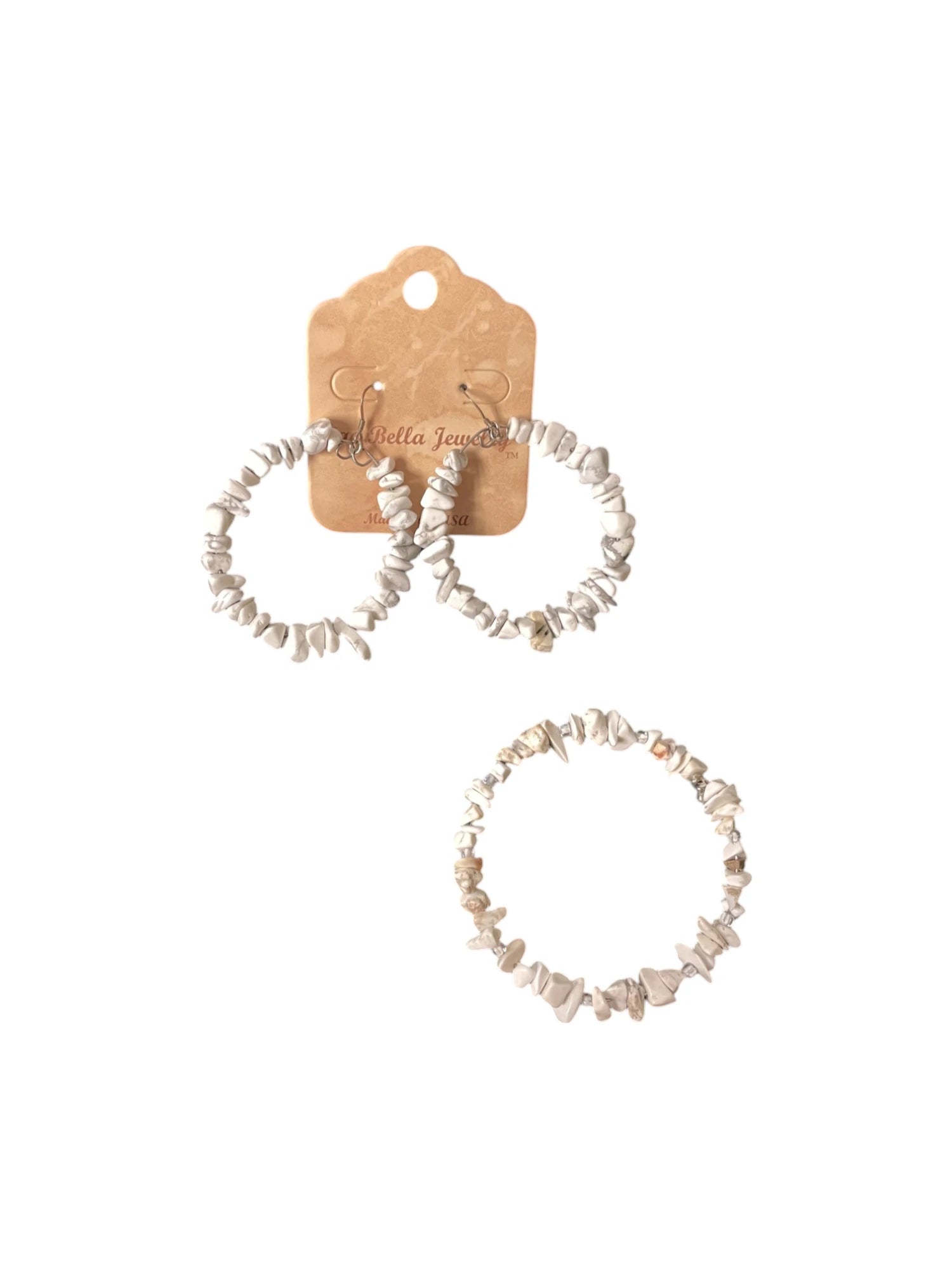White Howlite Jewelry Set, Wrap Bracelet & Large Hoop Earrings