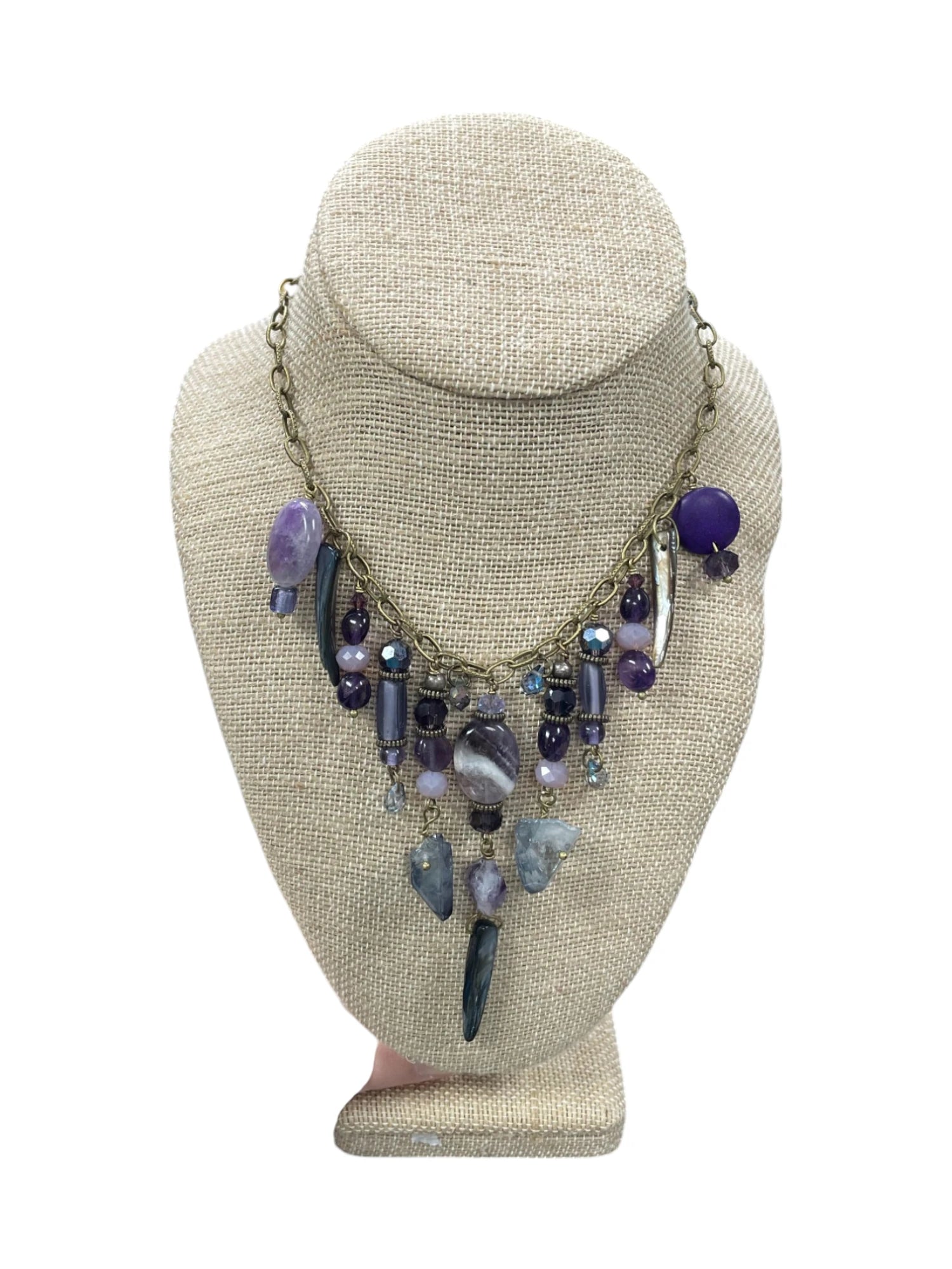 Gemstone Cluster Bib Necklace - Tiger Eye, Turquoise Amazonite, Amethyst, Blue Agate, Apatite, and Sodalite
