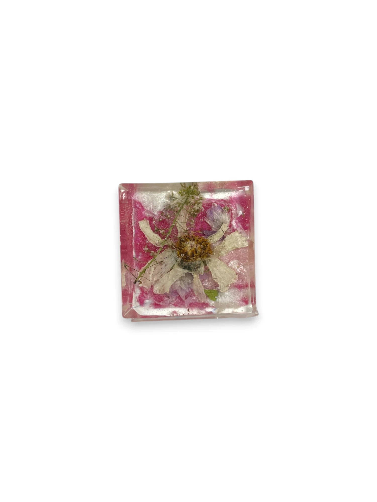 Pink Pressed Flower Resin Magnet, Cosmos, Bachelor Buttons, Speedwell, Floral Magnet