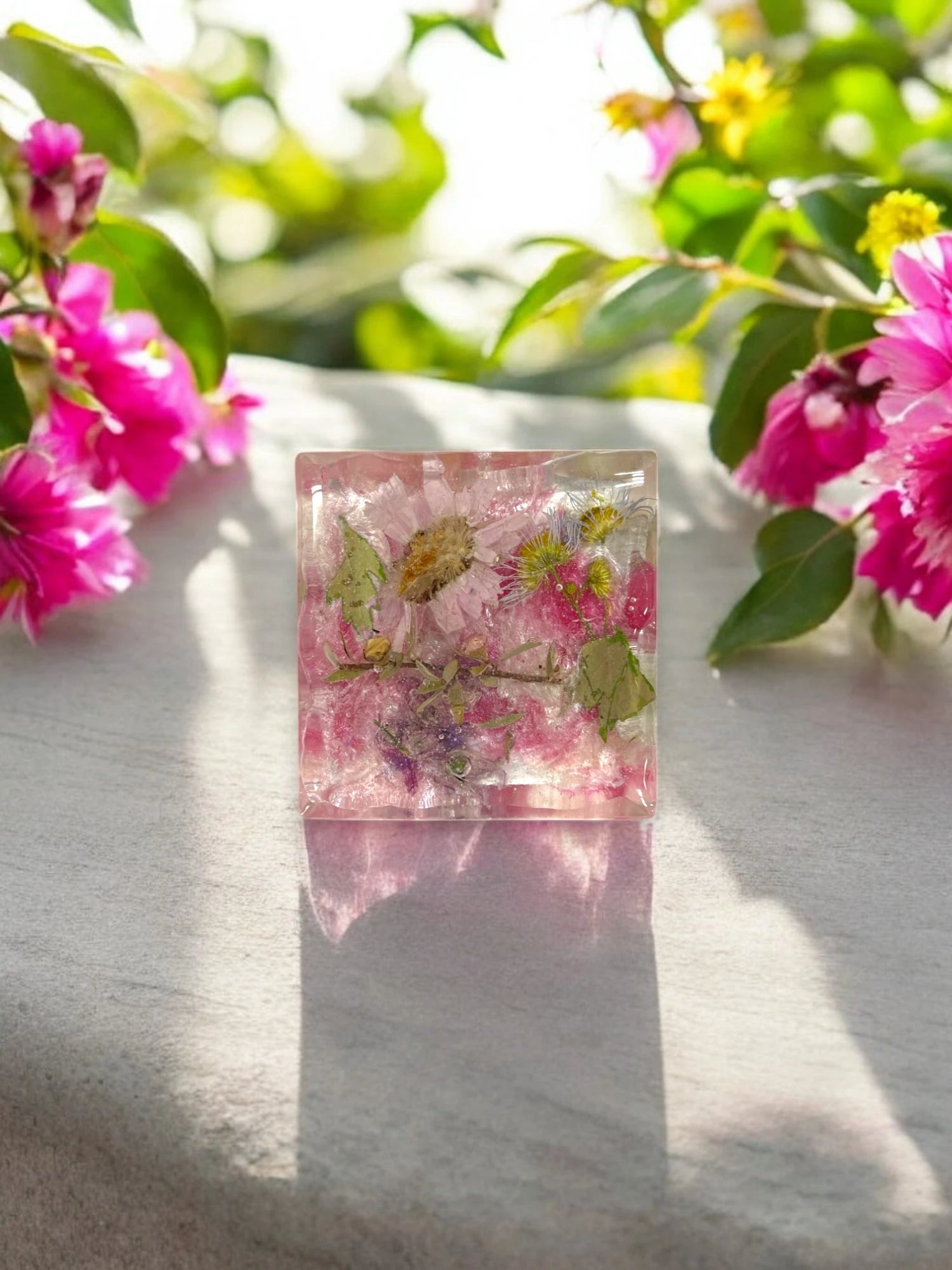 Pink Pressed Flower Resin Magnet, Cosmos, Bachelor Buttons, Speedwell, Floral Magnet