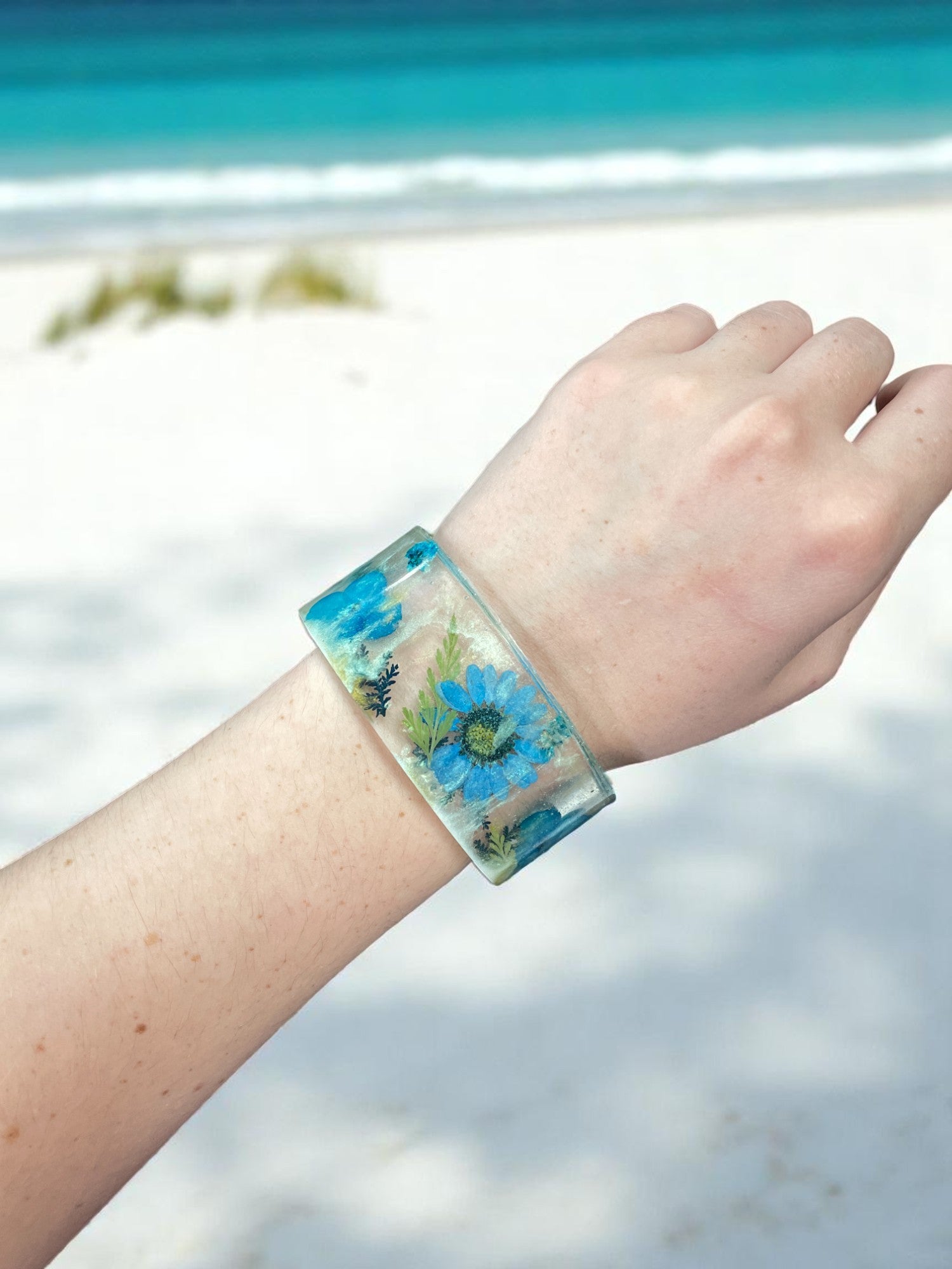 Colorful Handmade Pressed Flower Resin Cuff Bracelet | Unique Handmade Jewelry