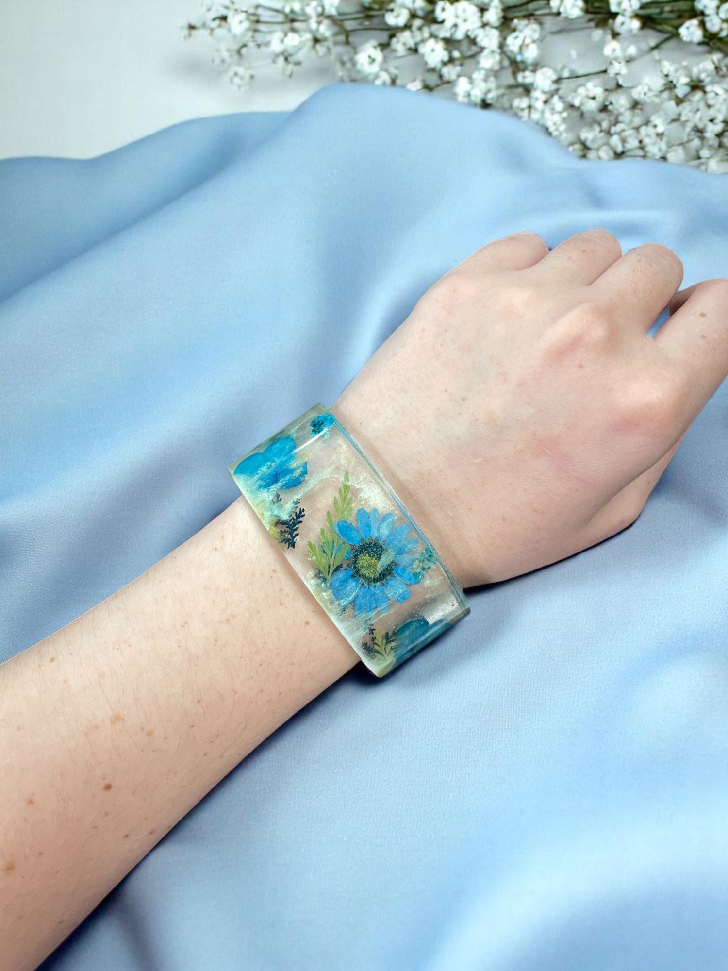 Pressed Flower Resin Cuff Bracelet | Unique Handmade Jewelry