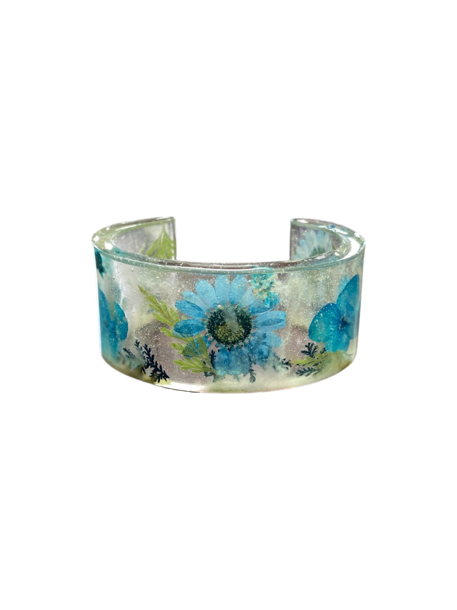 Colorful Handmade Pressed Flower Resin Cuff Bracelet | Unique Handmade Jewelry