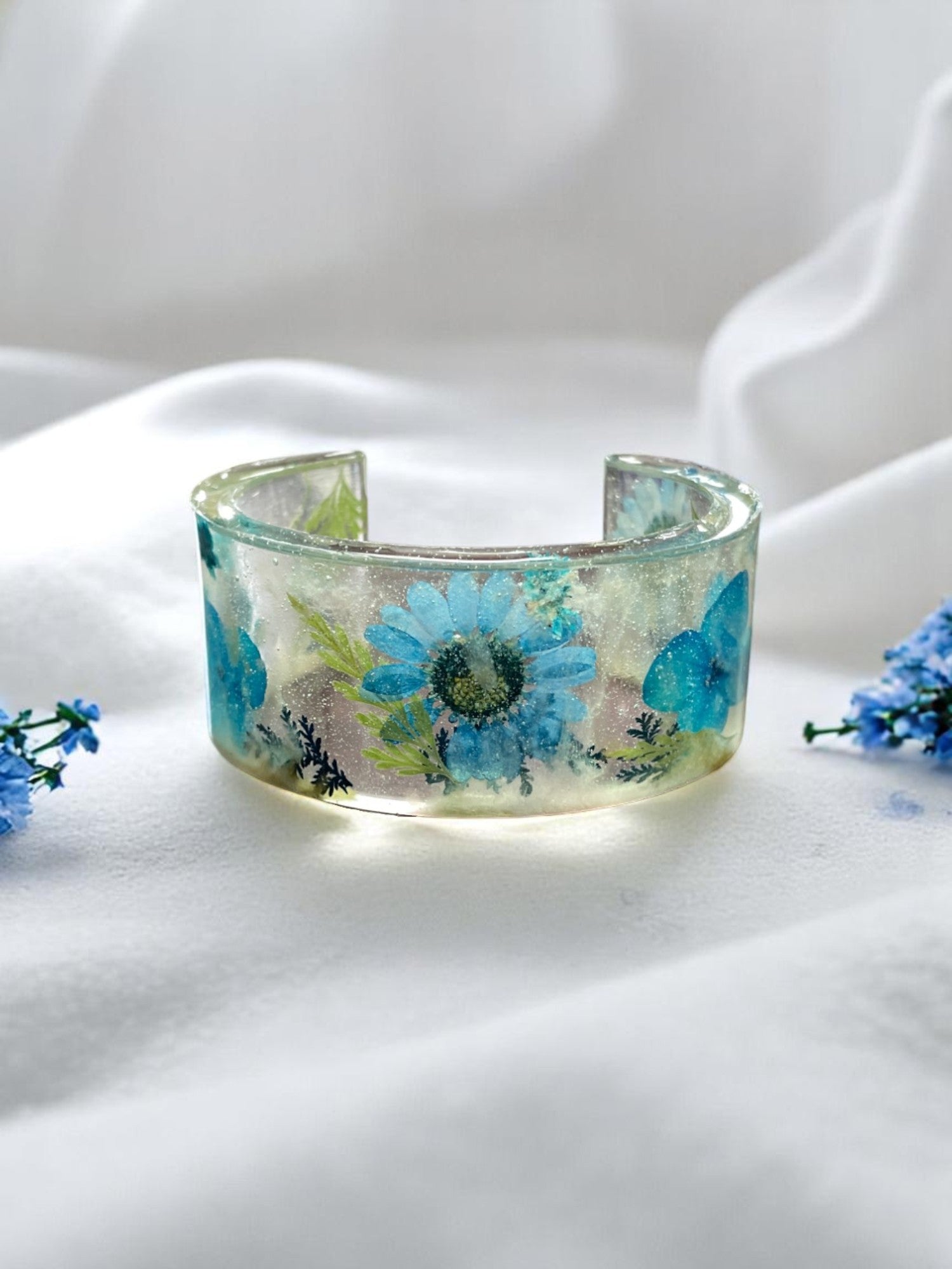 Pressed Flower Resin Cuff Bracelet | Unique Handmade Jewelry